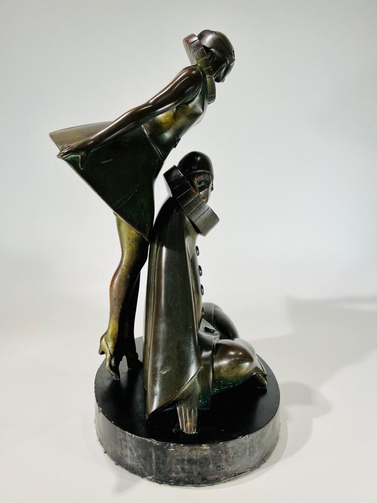 Le Faguays bronze Art Déco Perroquet et Columbine signé Bon état - En vente à Rio De Janeiro, RJ