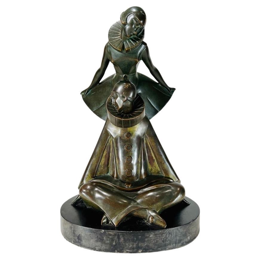 Le Faguays bronce Art Deco "Pierrot e Columbine" firmado en venta