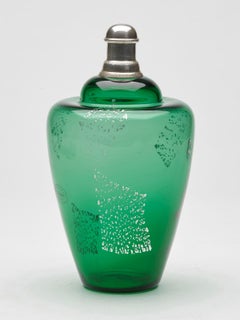 Le Fenice Murano Italian Silver Mounted Green Glass Cologne Bottle