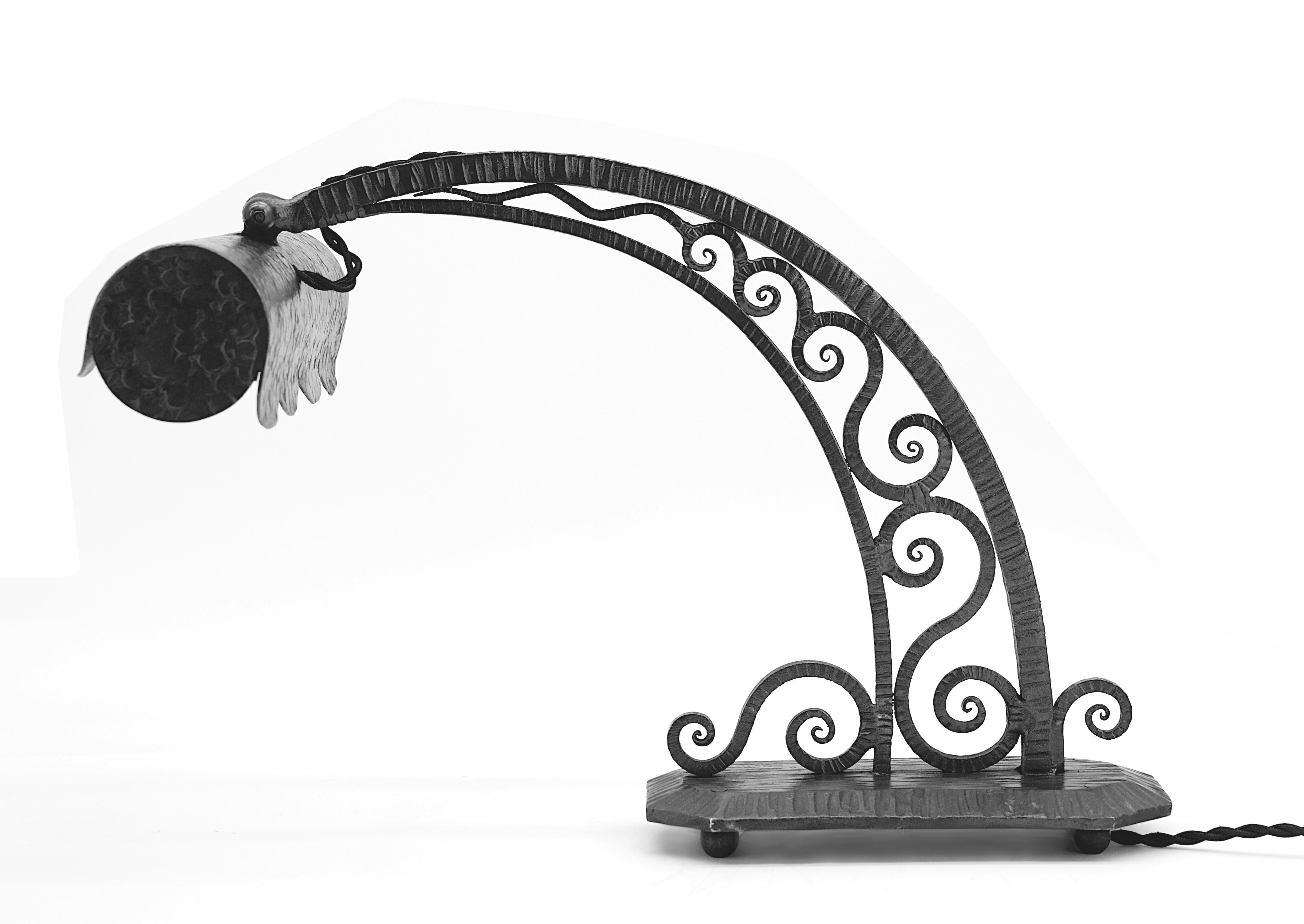 Le Fer Forge Rara Lámpara Art Decó de Piano / Escritorio / Mesa, 1920 en venta 2