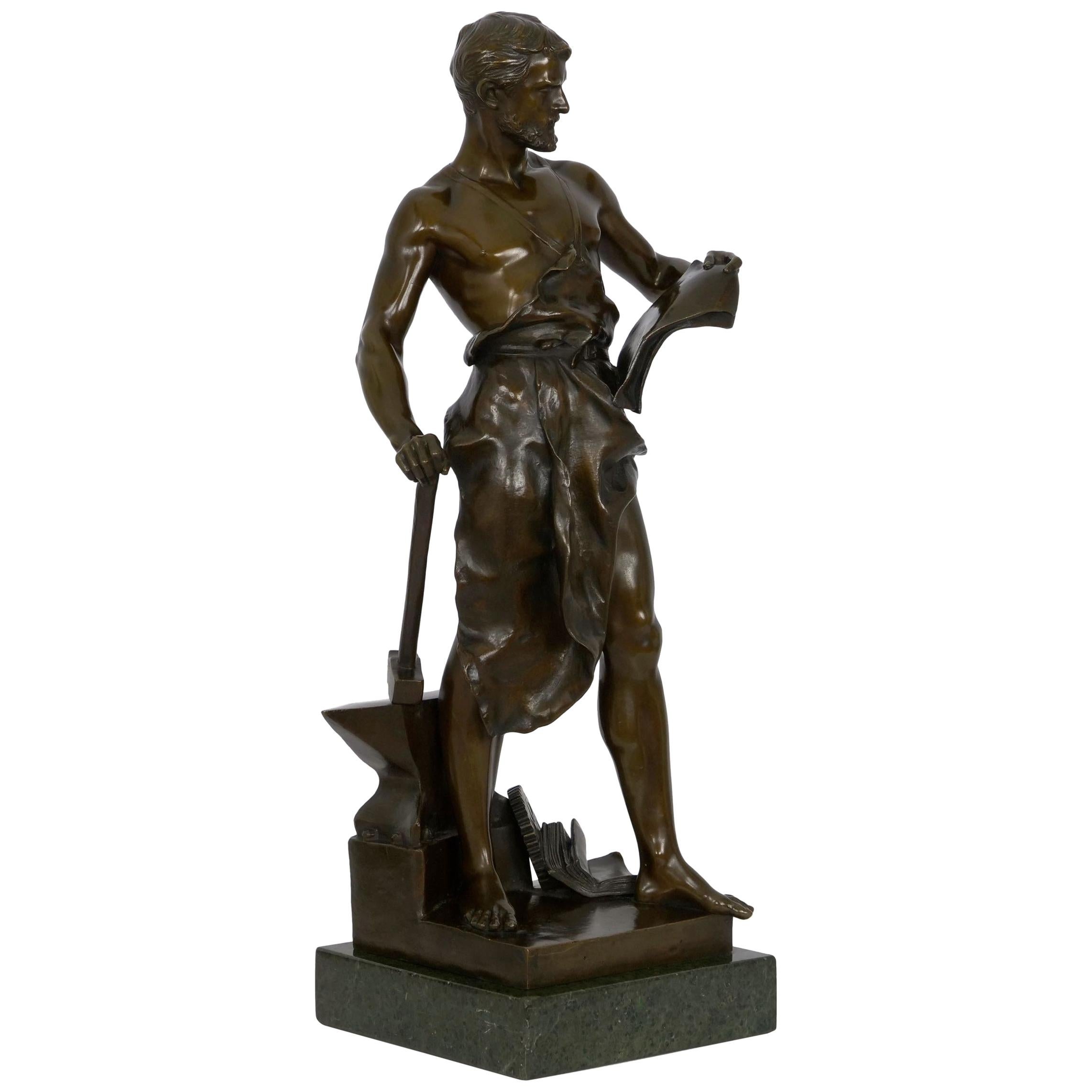 “Le Forgeron” French Bronze Sculpture of Blacksmith by Jean-Baptiste Germain
