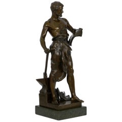 Sculpture française en bronze de forgeron représentant un forgeron par Jean-Baptiste Germain