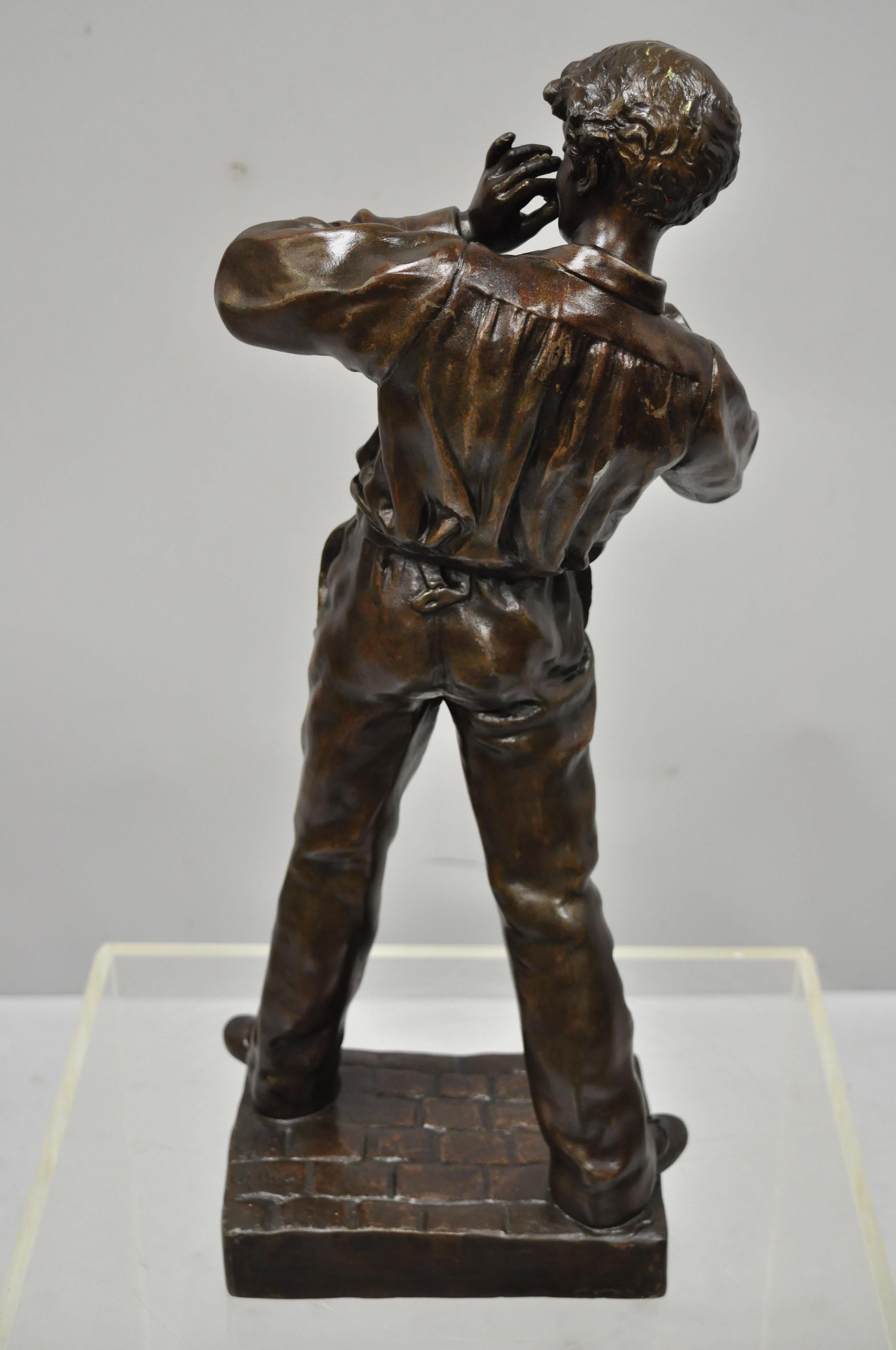Le Fumeur French Spelter Statue Sculpture of Young Man Smoking by Charles Masse For Sale 2