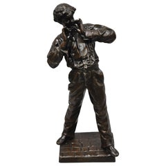 Le Fumeur French Spelter Statue Sculpture of Young Man Smoking by Charles Masse