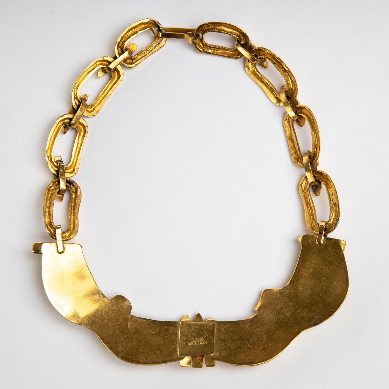 Le gendarme et le voleur, Gilded Bronze Necklace, Line Vautrin 'France' 3