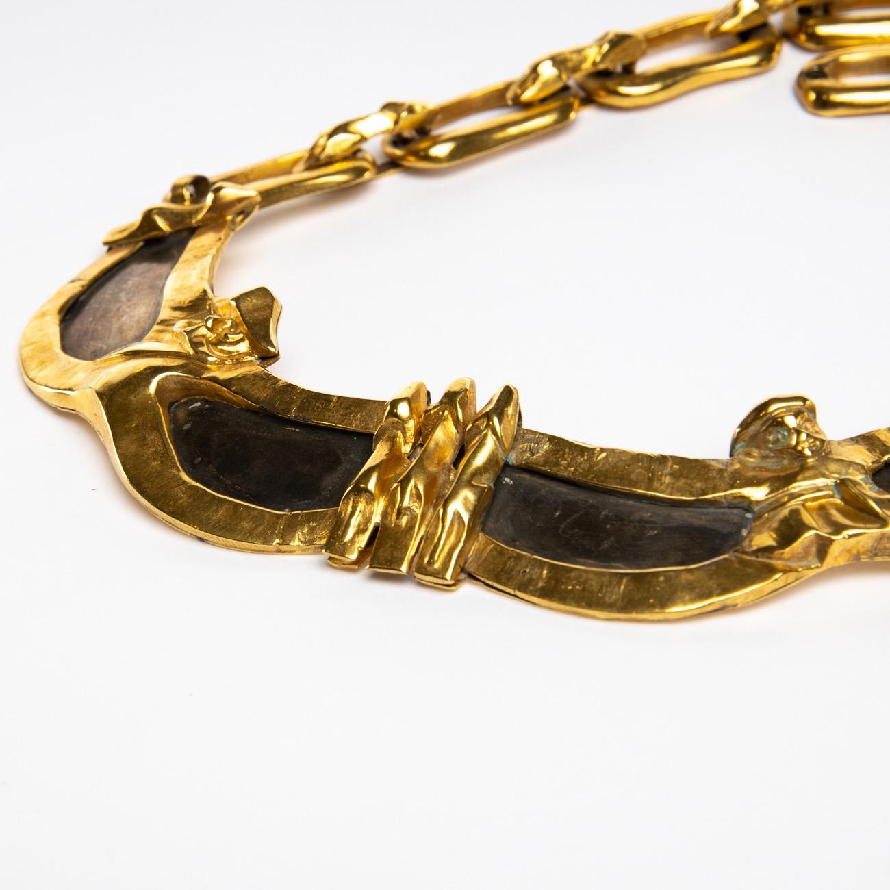 Mid-Century Modern Le gendarme et le voleur, Gilded Bronze Necklace, Line Vautrin 'France'