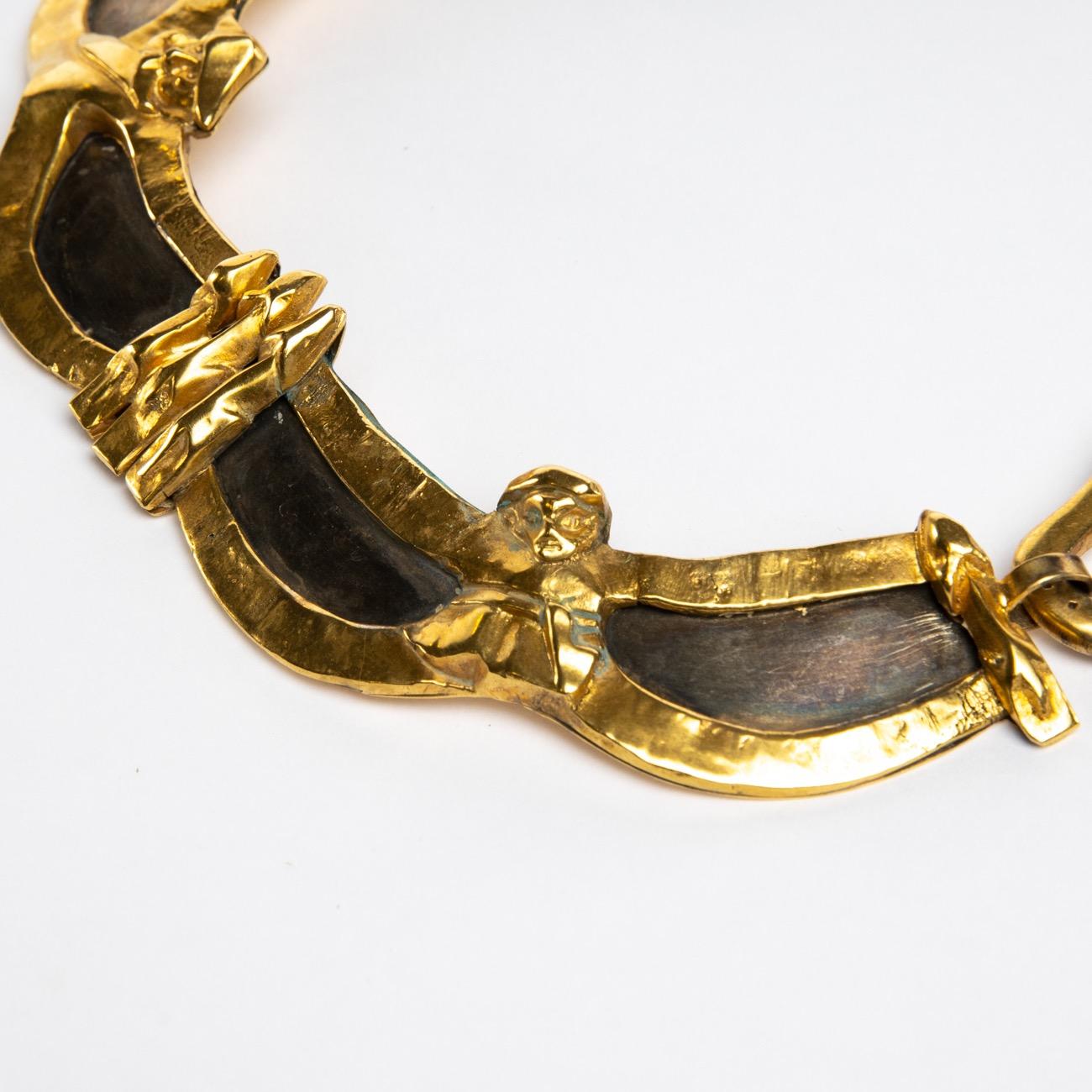 Gilt Le gendarme et le voleur, Gilded Bronze Necklace, Line Vautrin 'France'