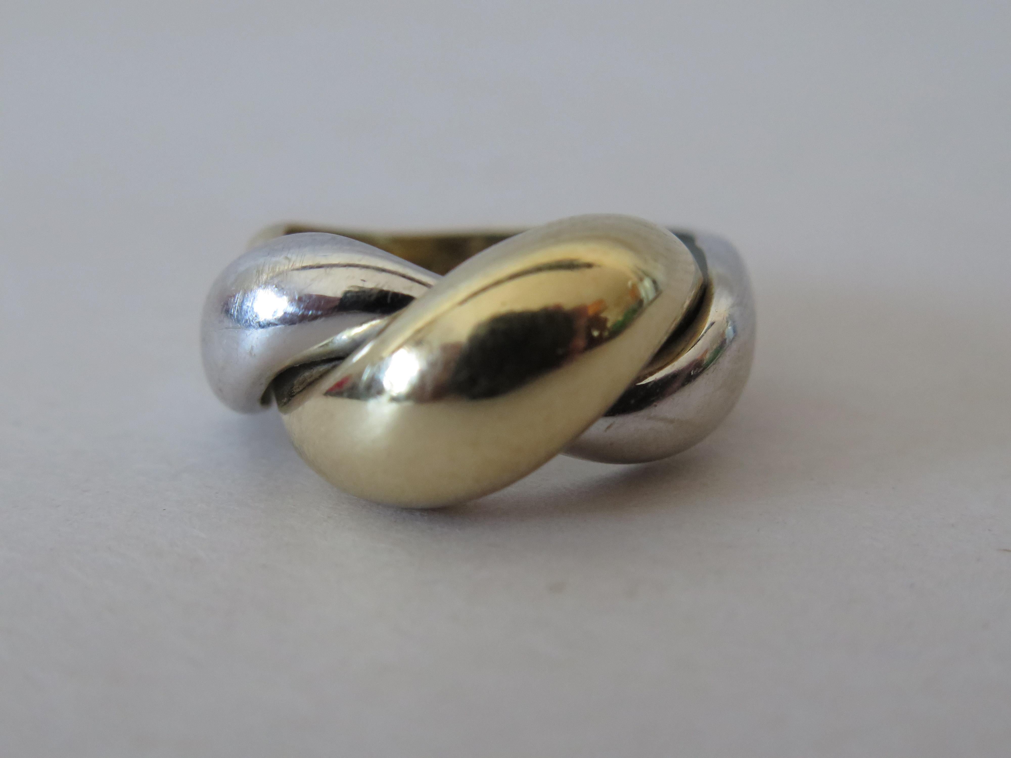 Unusual Le Gi Italian Designer Ring size  7 1/2 14K Gold Ring Total Weight 6.4g. Bimetal -white and yellow gold.