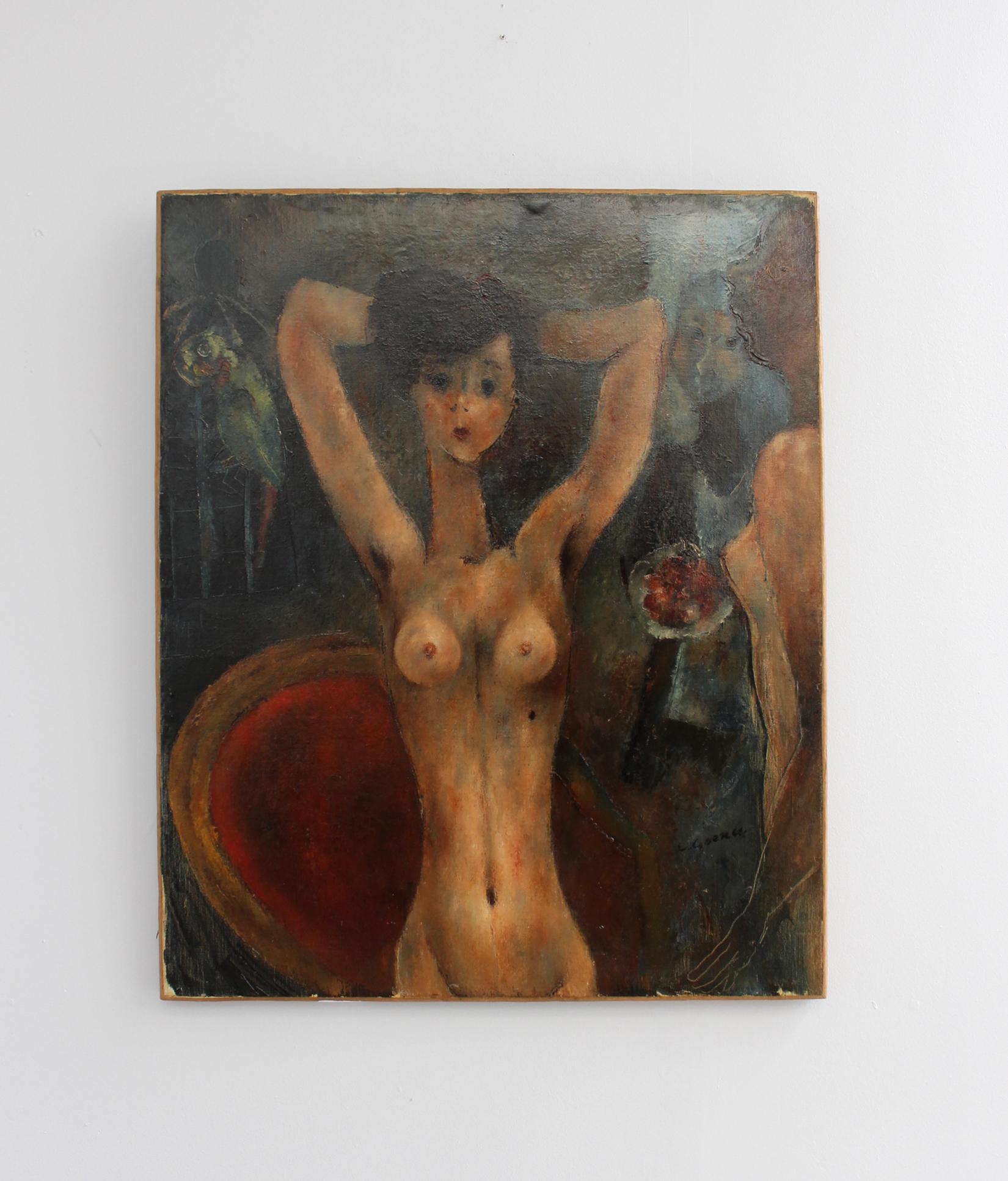 Art déco « Le Grain de Beaute », huile sur toile d'Edouard Goerg en vente