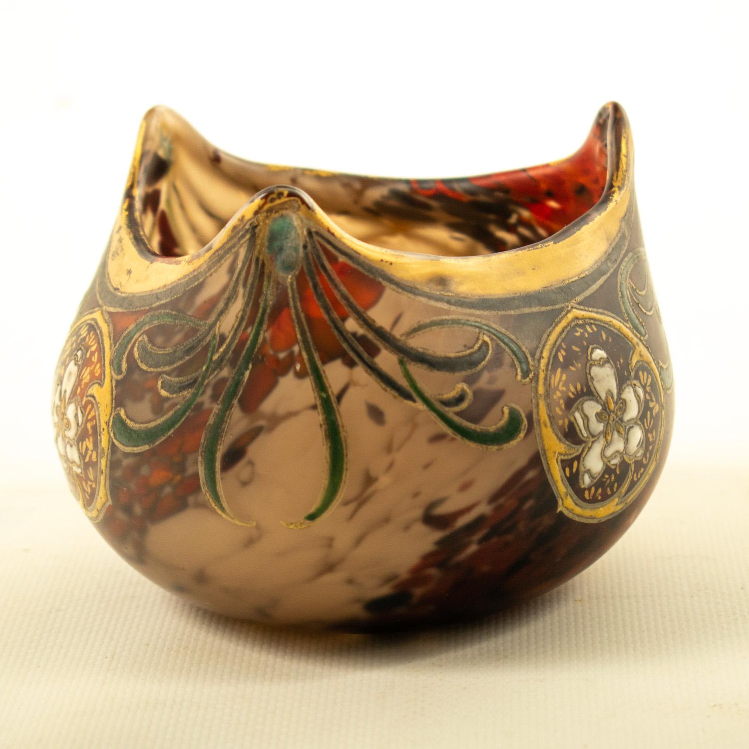 LE GRAS - ART NOUVEAU Blown glass ball vase In Good Condition For Sale In TEYJAT, FR