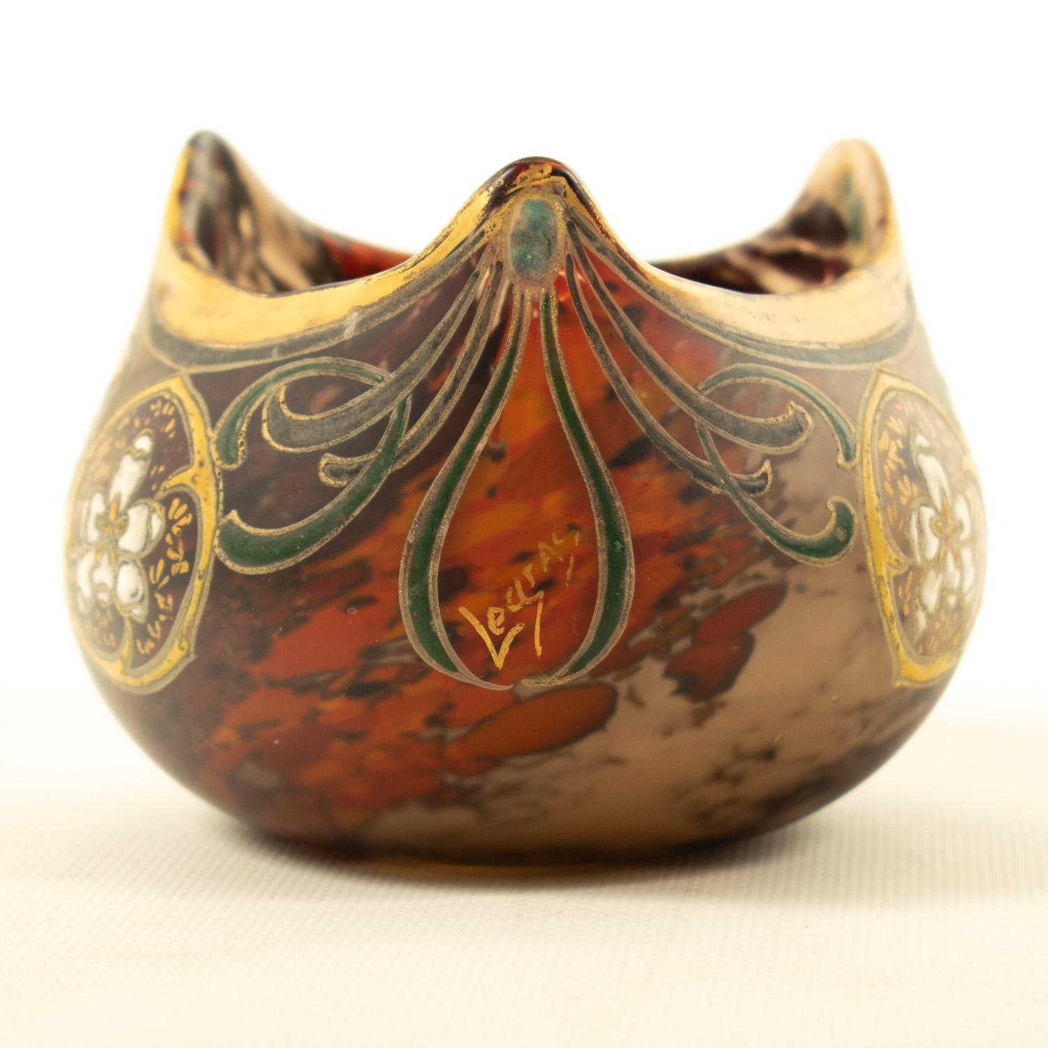 LE GRAS - ART NOUVEAU Blown glass ball vase For Sale 2