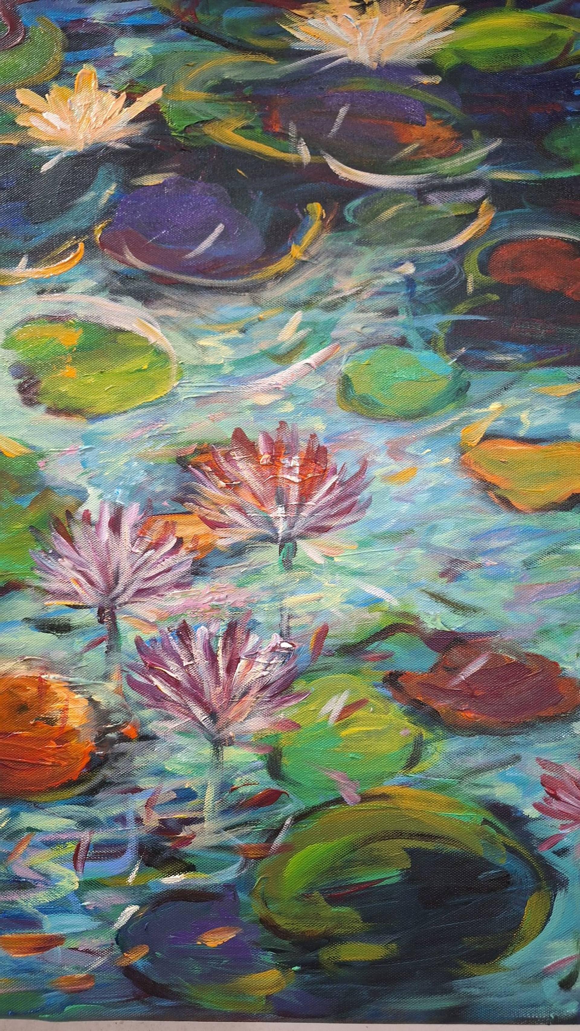 nuit d'automne au clair de lune, peinture, acrylique sur toile - Expressionnisme abstrait Painting par LE HAI LINH