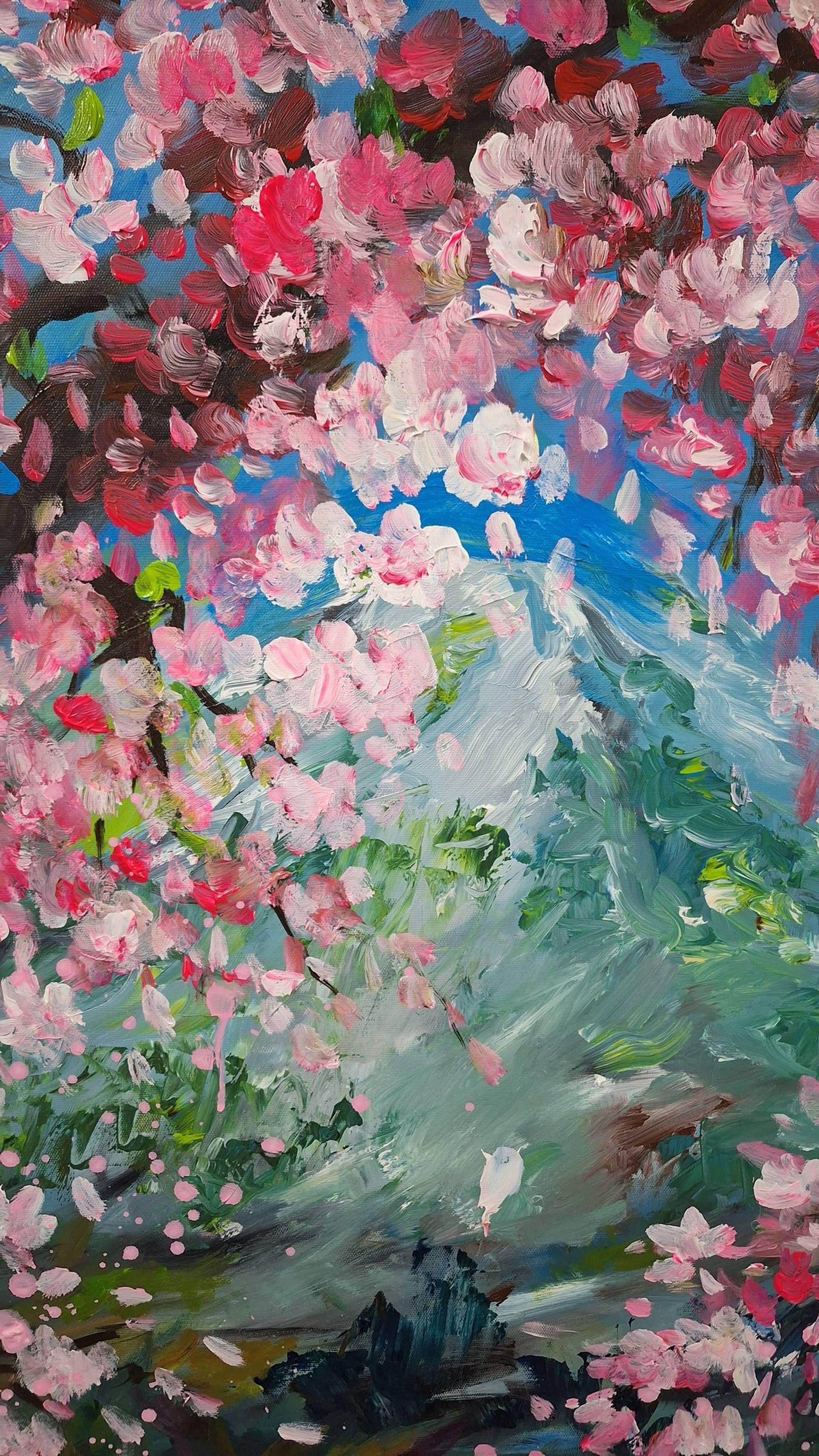 Cherry bloom 02, Painting, Acrylic on Canvas For Sale 1