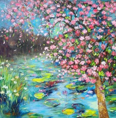 kirschbäume blühen, Gemälde, Acryl auf Leinwand