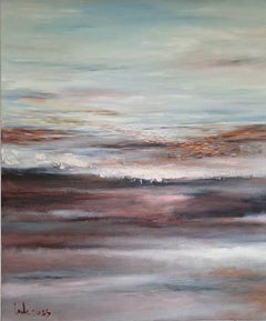 paysage gris, bleu, peinture, acrylique sur toile