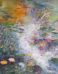 Peinture matinale avec nénuphars, Peinture, Acrylique sur toile