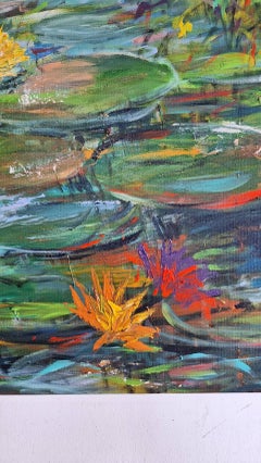 Flores silvestres junto al lago 80_100cm, Pintura, Acrílico sobre lienzo
