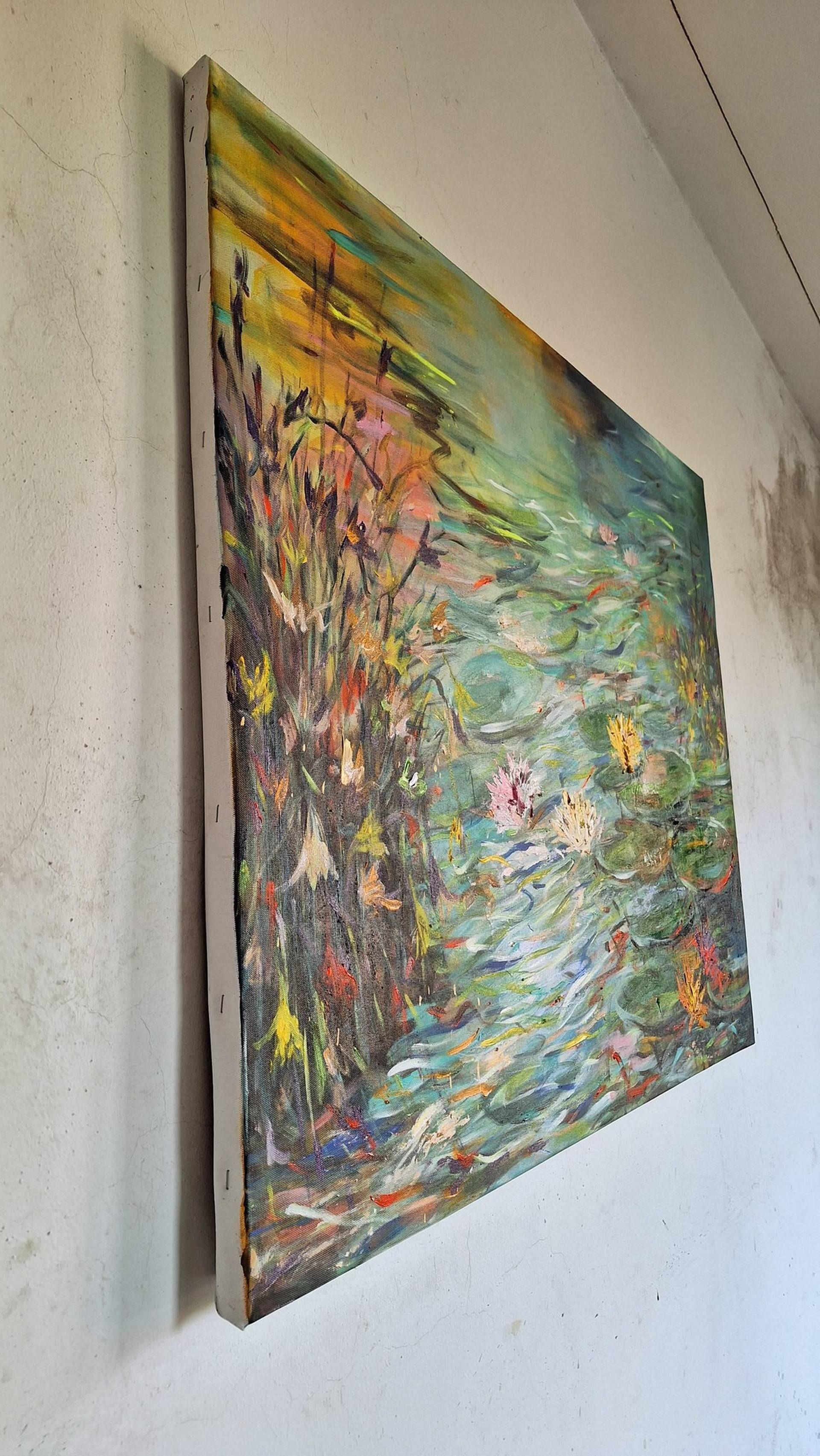 Wildblumen am See 80_100cm, Malerei, Acryl auf Leinwand im Angebot 2