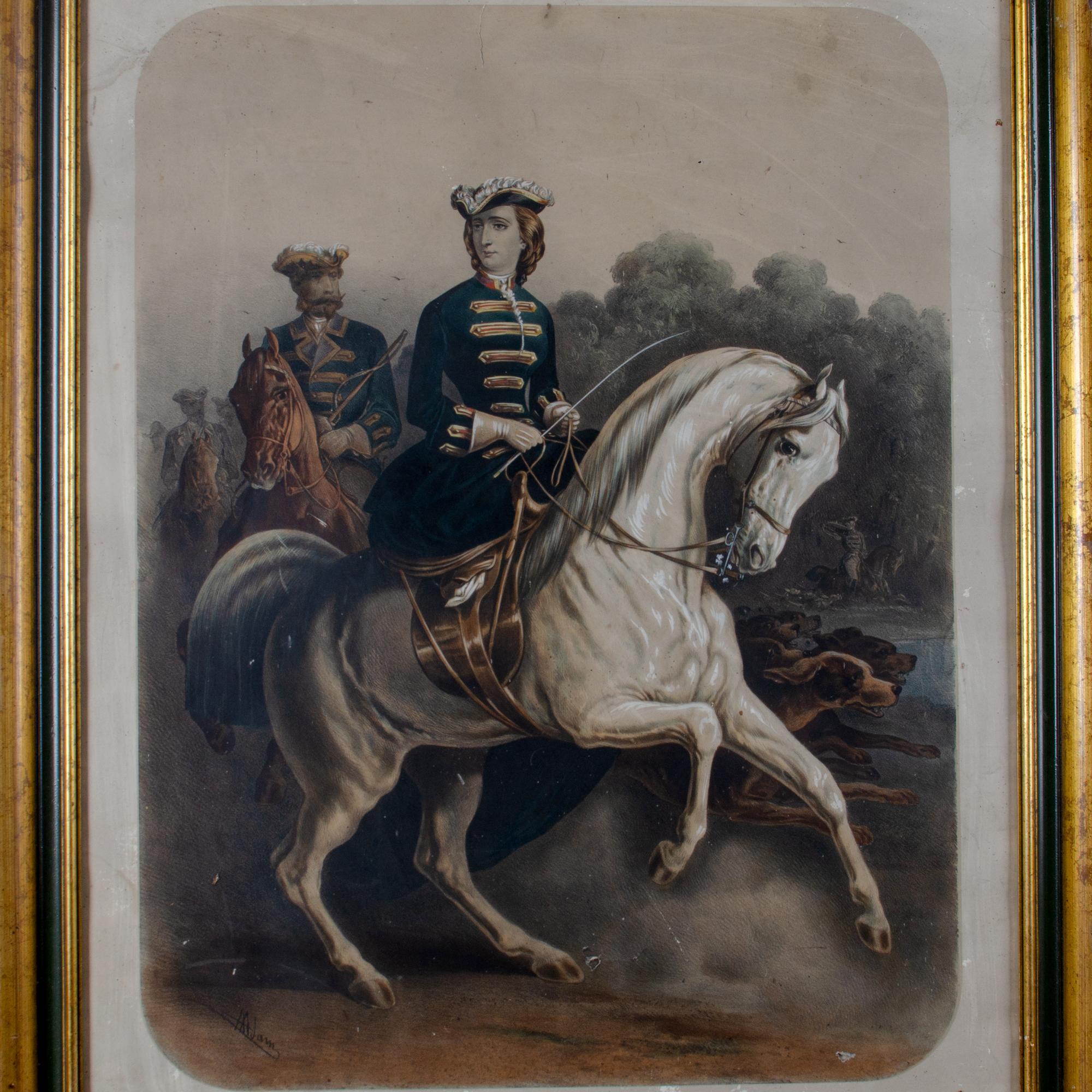 Große handkolorierte Lithografie mit dem Titel 
