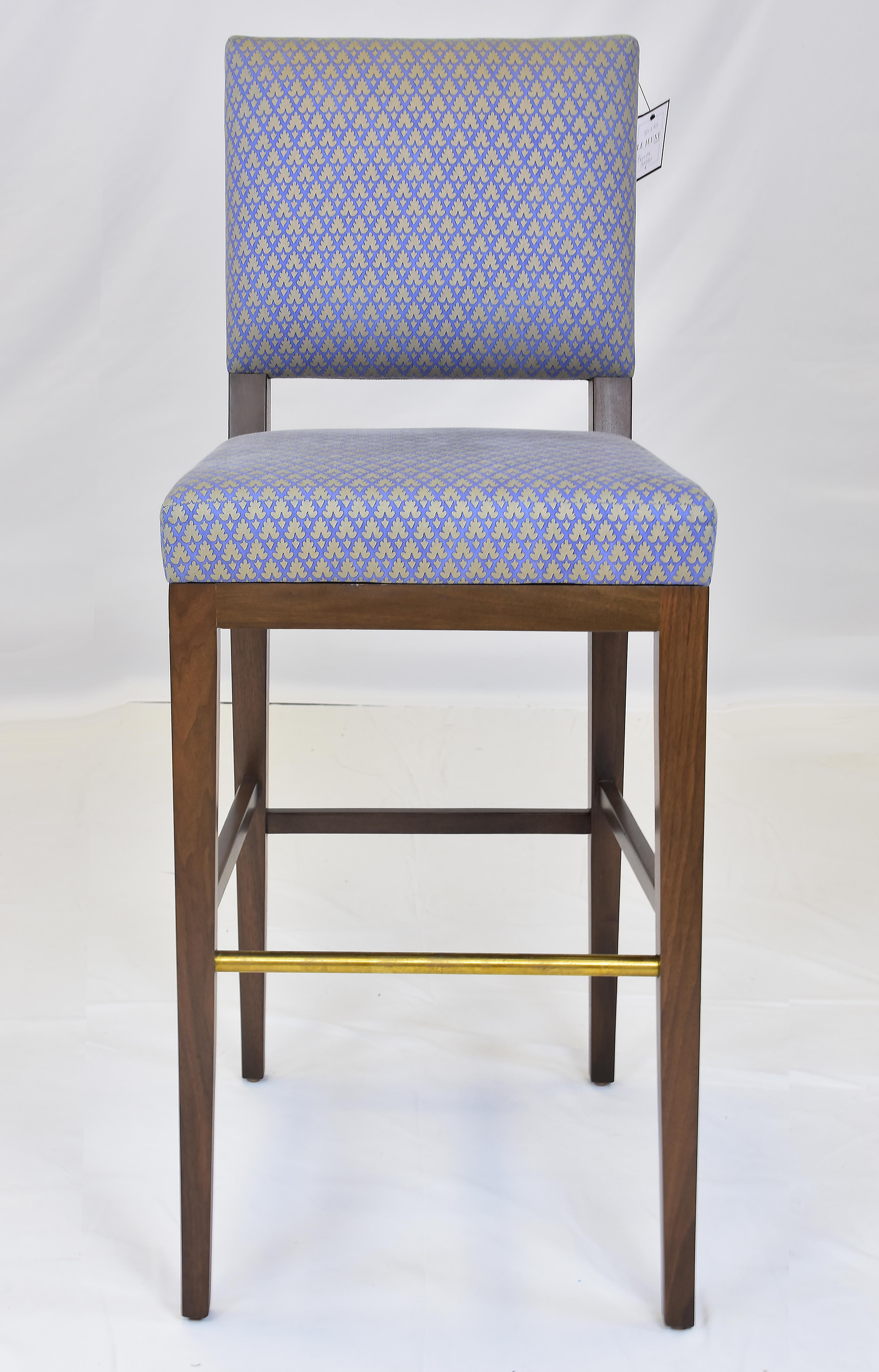 American Le Jeune Upholstery Barista Barstool with Brass, Showroom Models, Per Item For Sale