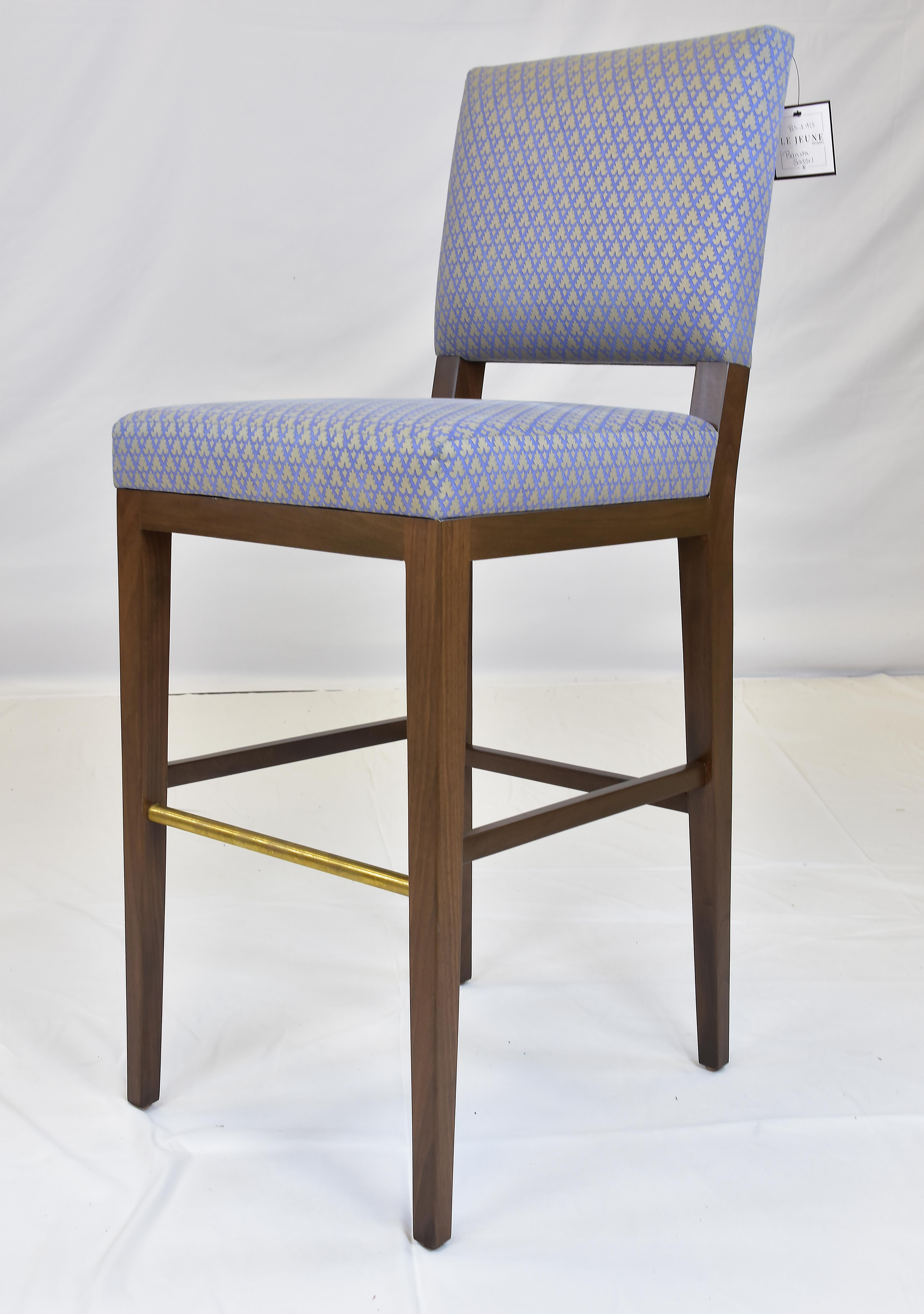 Le Jeune Upholstery Barista Barstool with Brass, Showroom Models, Per Item For Sale 3