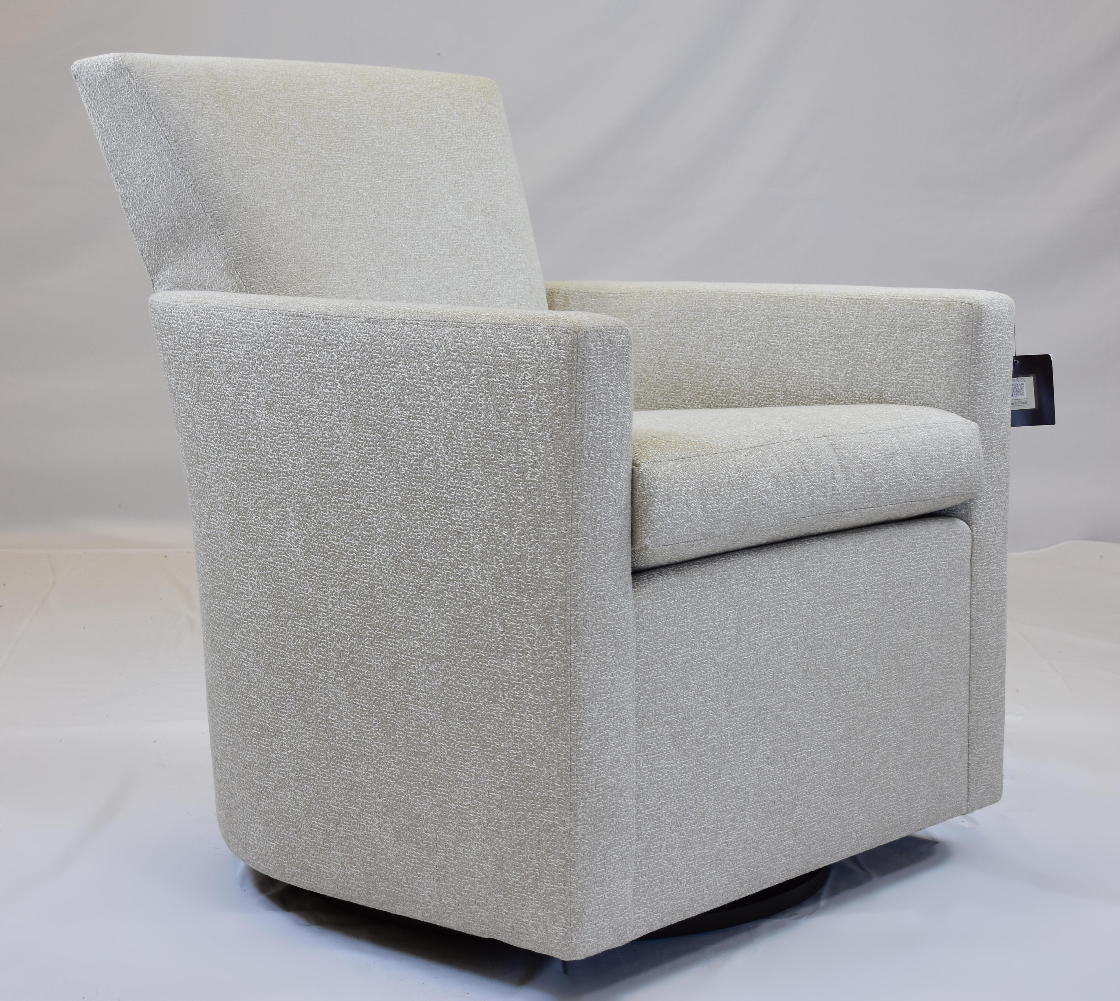 American Le Jeune Upholstery Barrel Swivel Kara Chair Showroom Model, 2 Available For Sale
