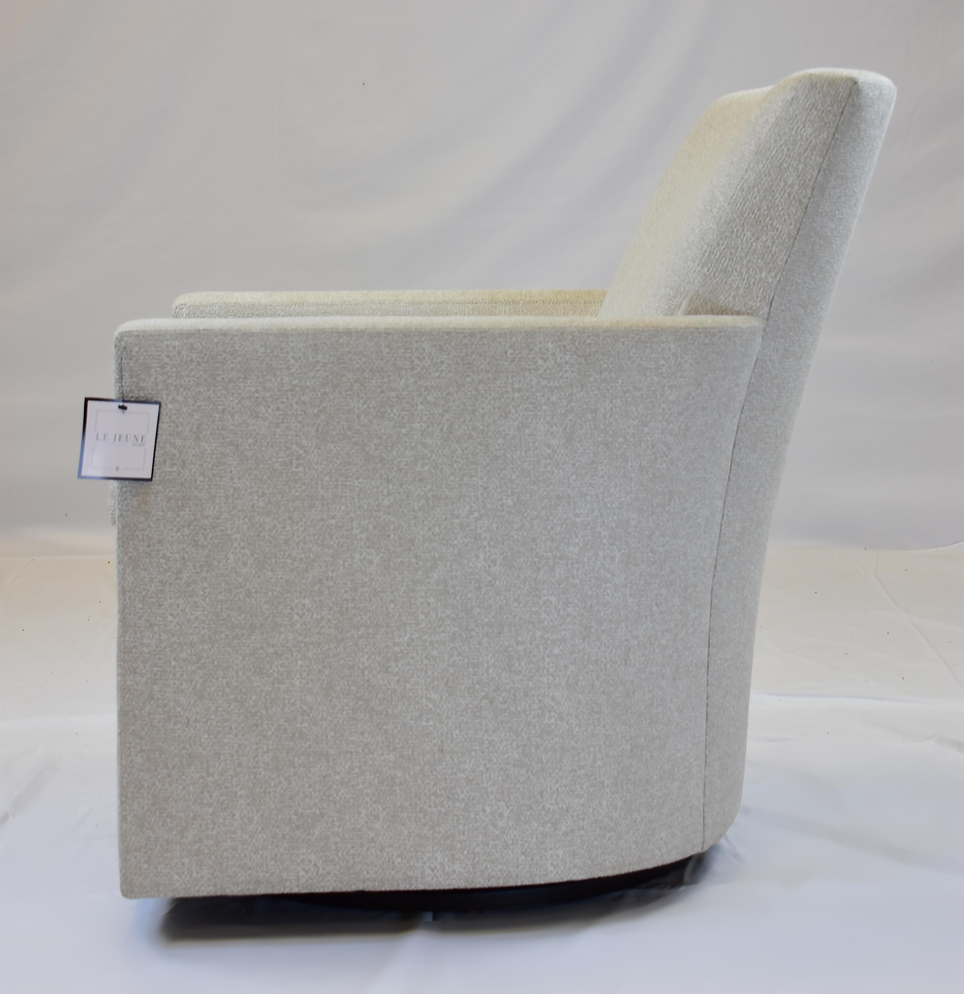 Le Jeune Upholstery Barrel Swivel Kara Chair Showroom Model, 2 Available For Sale 1