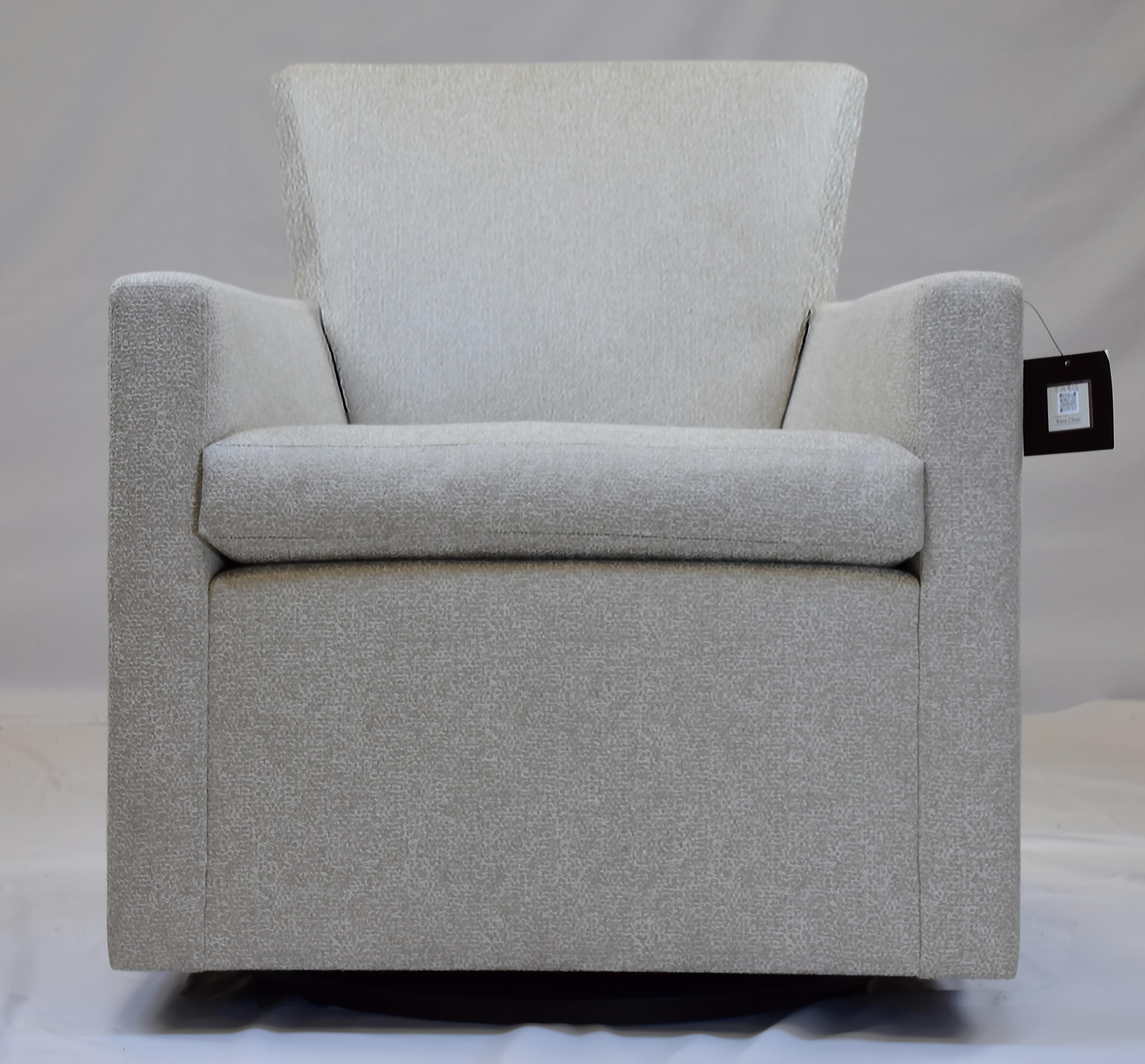 Le Jeune Upholstery Barrel Swivel Kara Chair Showroom Model, 2 Available For Sale 3