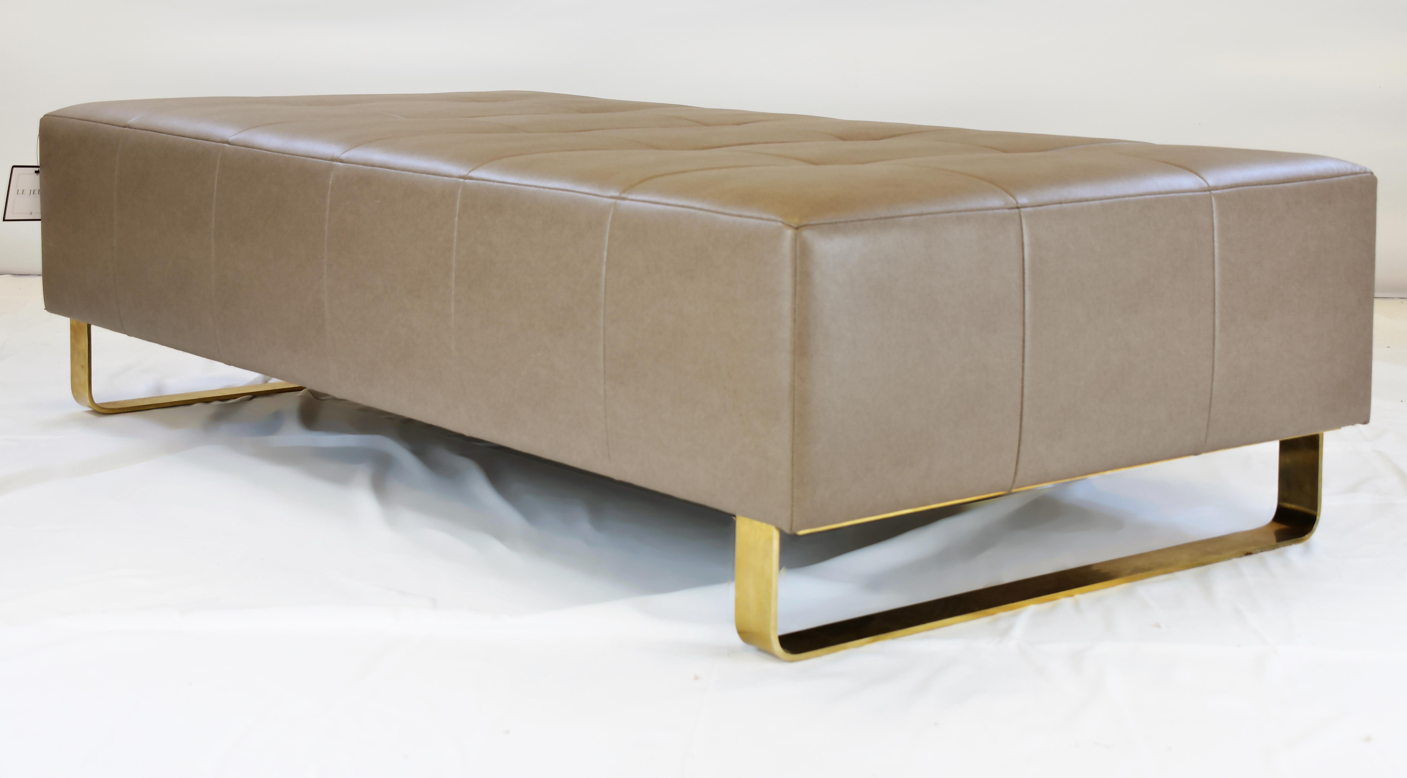 Contemporary Le Jeune Upholstery Brando Bench Floor Model in Brass and Quilted Vinyl For Sale