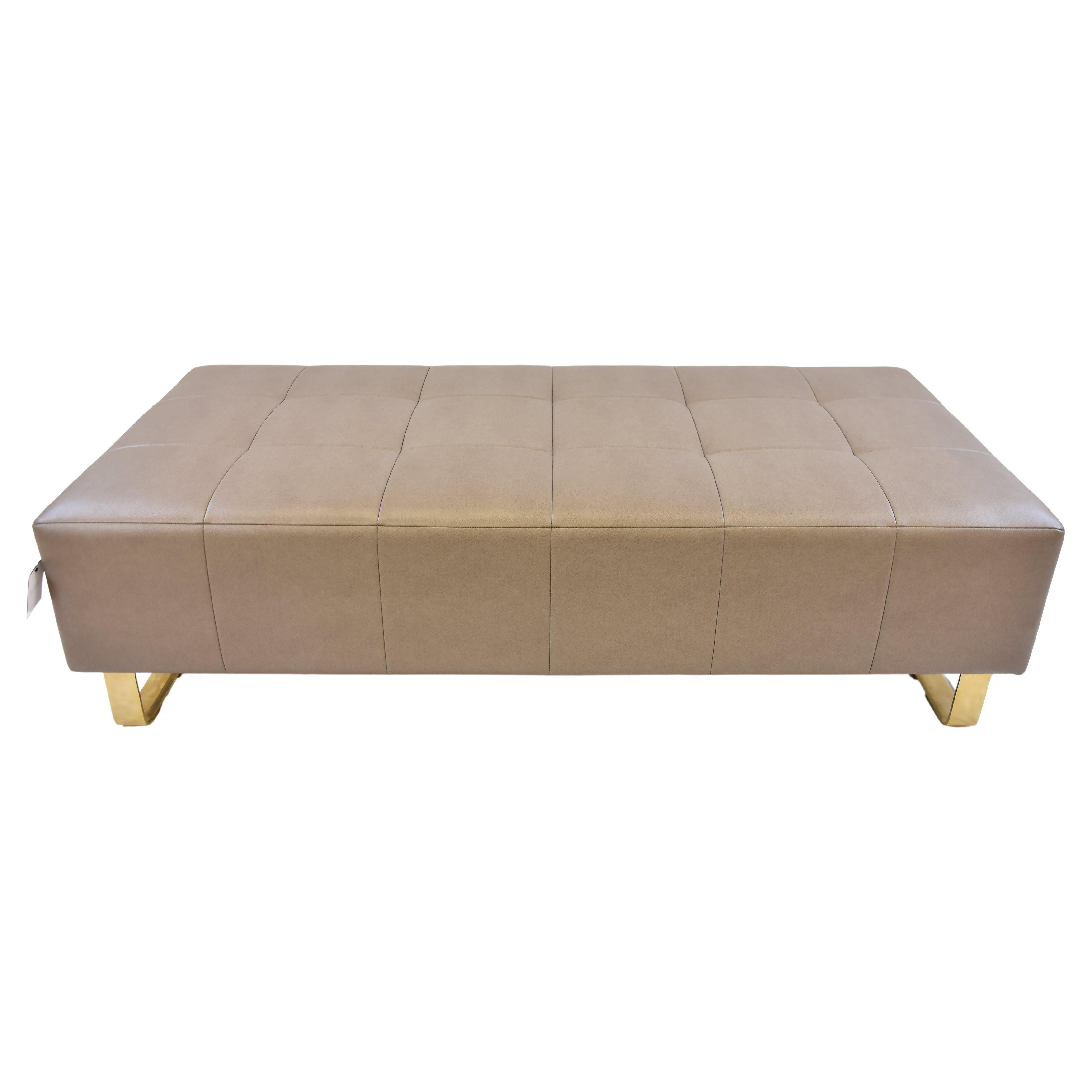 Le Jeune Upholstery Brando Bench Floor Model in Brass and Quilted Vinyl For Sale