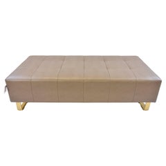 Le Jeune Upholstery Brando Bench Floor Model in Brass and Quilted Vinyl