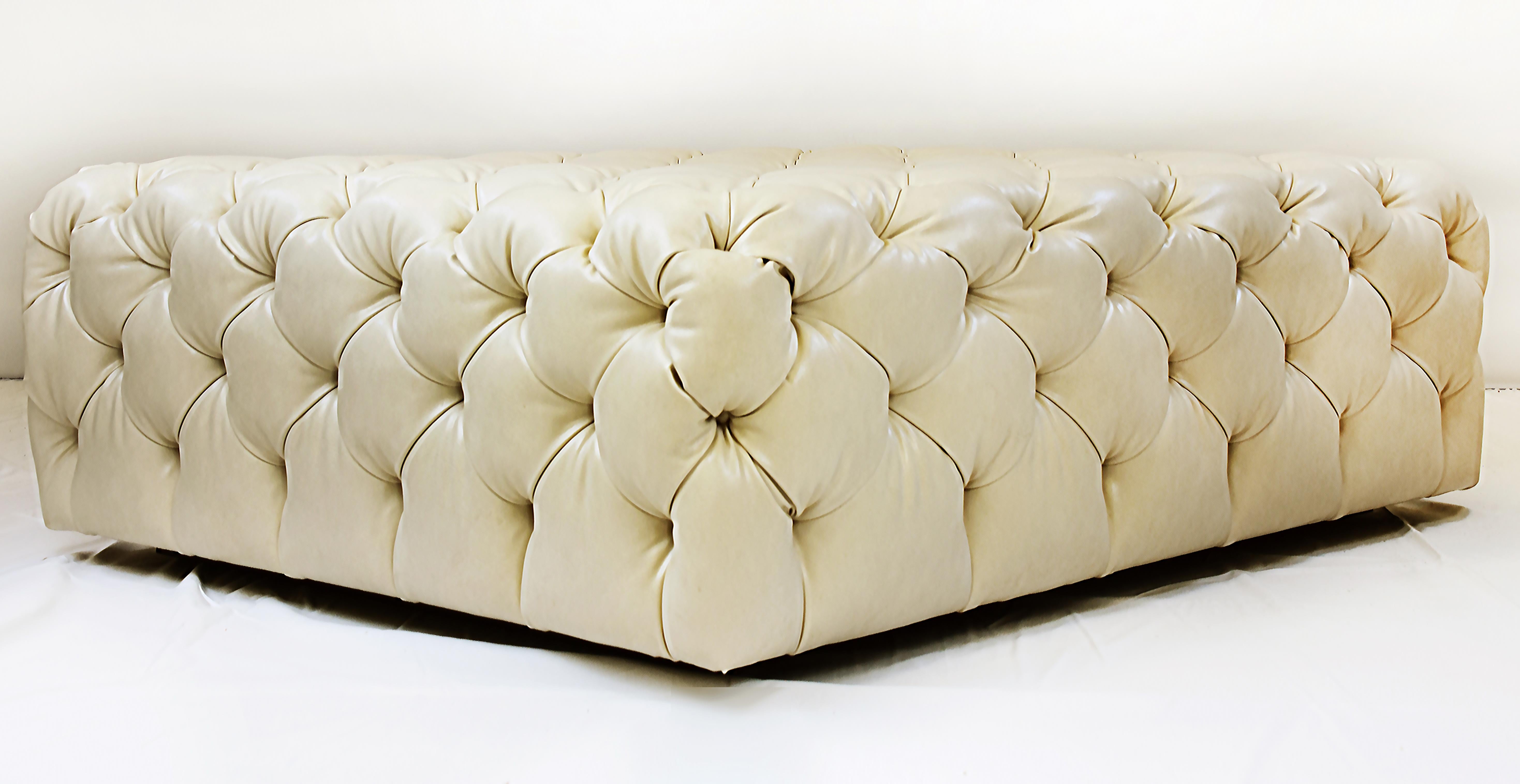 Contemporary Le Jeune Upholstery Bristol Tufted Leather Coffee Table  Floor Model For Sale
