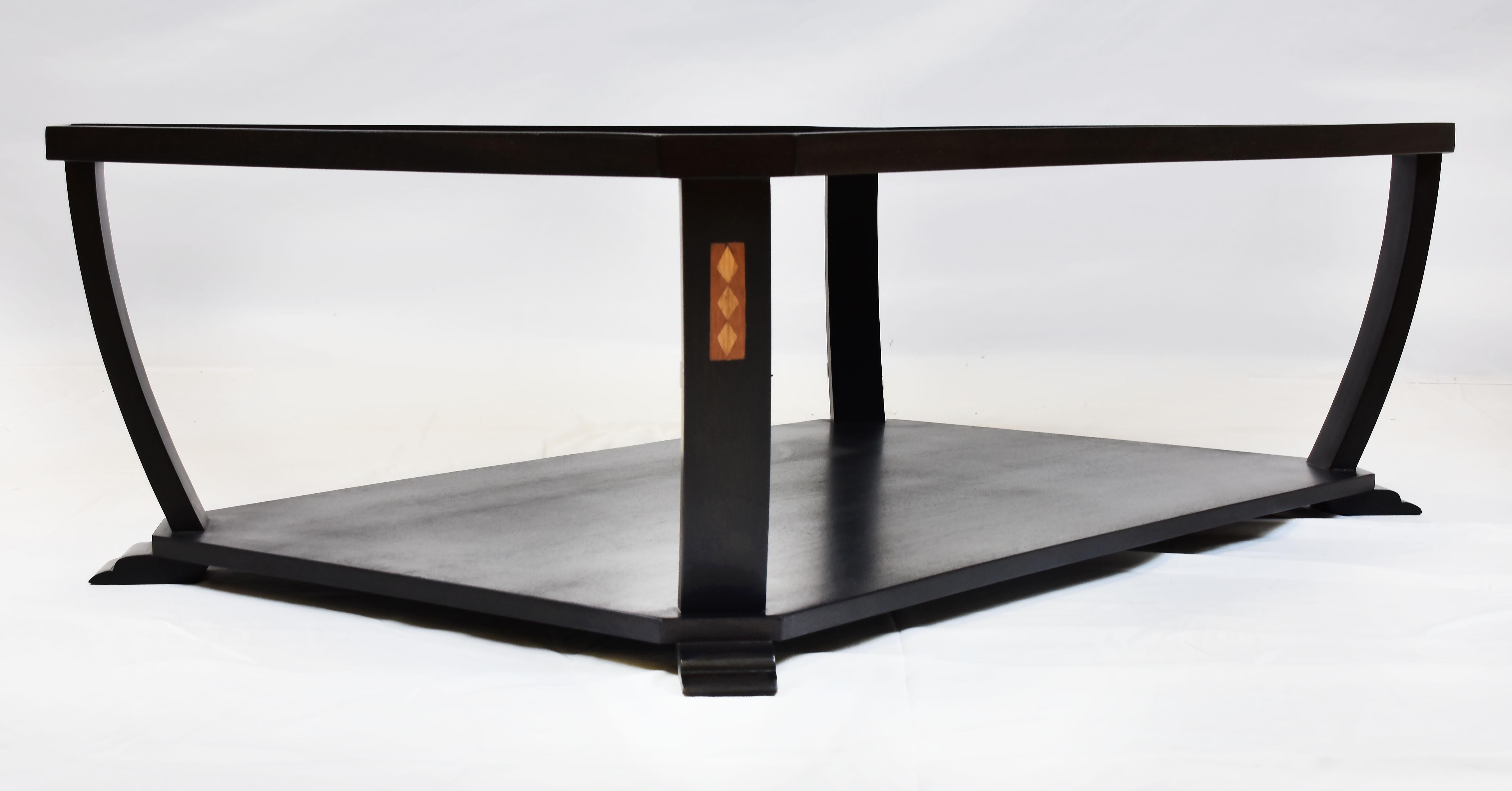 Mid-Century Modern Le Jeune Upholstery Club Havana Coffee Table with Inlay Details For Sale