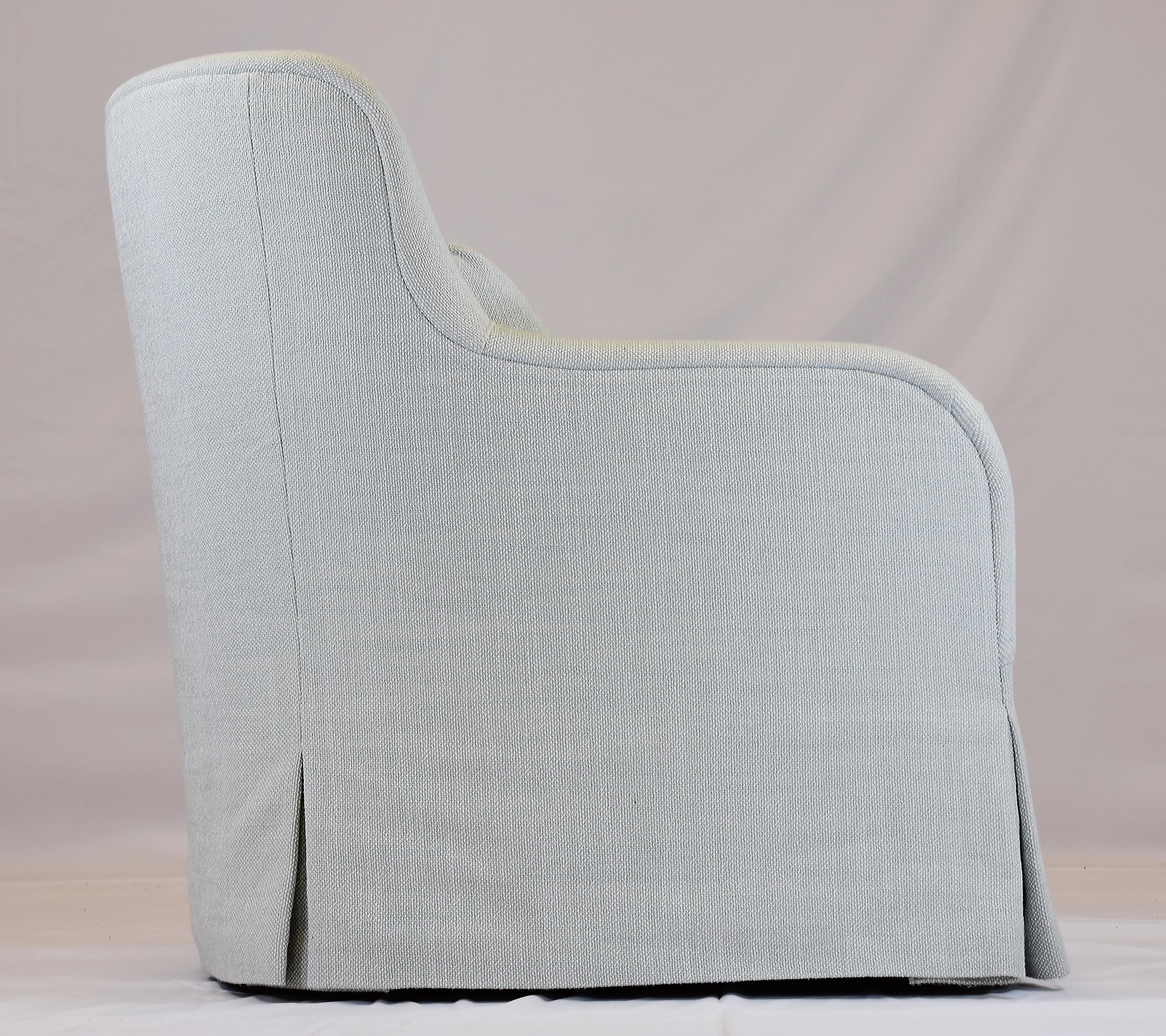 Le Jeune Upholstery Luna Barrel Swivel Chair Showroom Model In Good Condition In Miami, FL