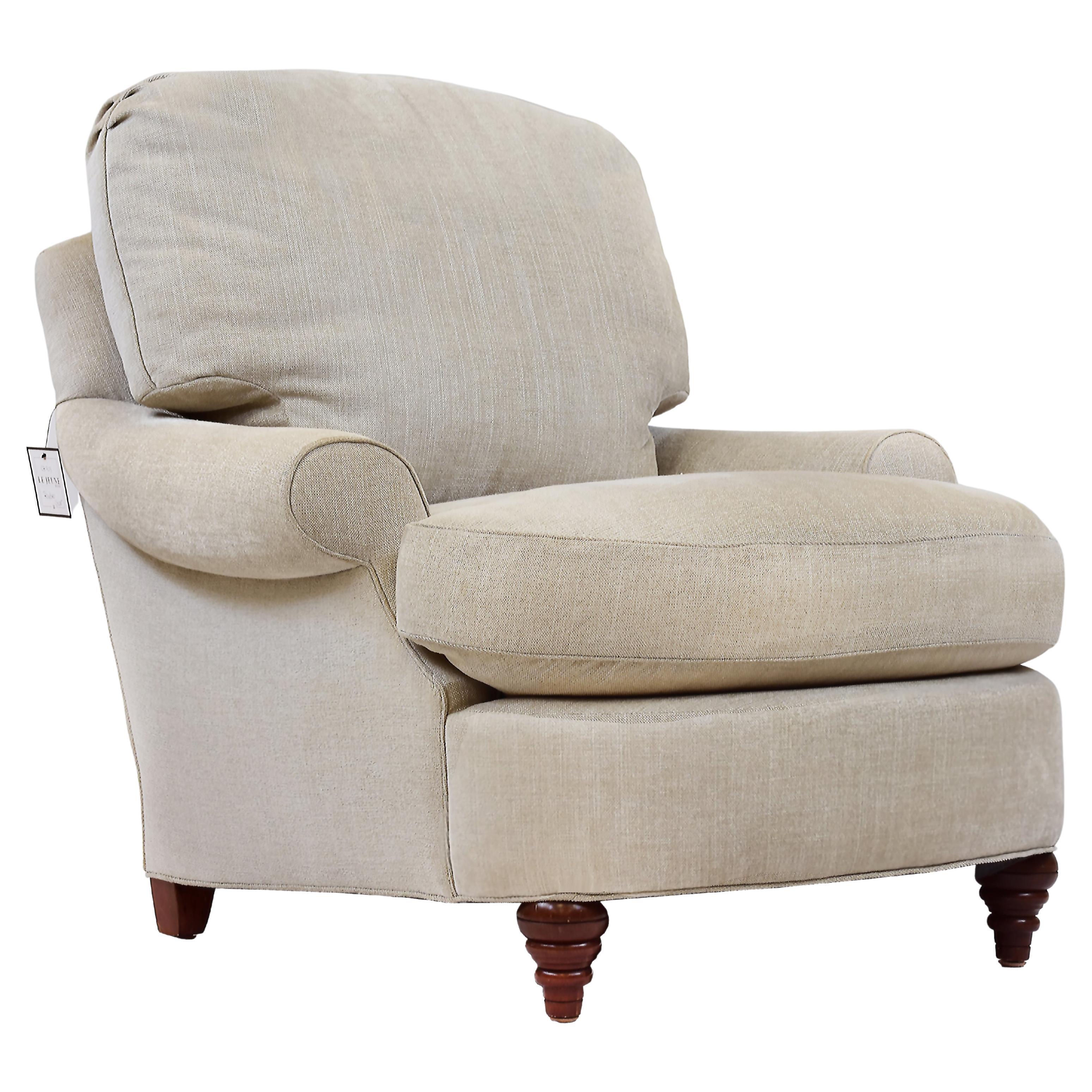 Le Jeune Upholstery Roadster Lounge Chair Showroom Model in Chenille For Sale