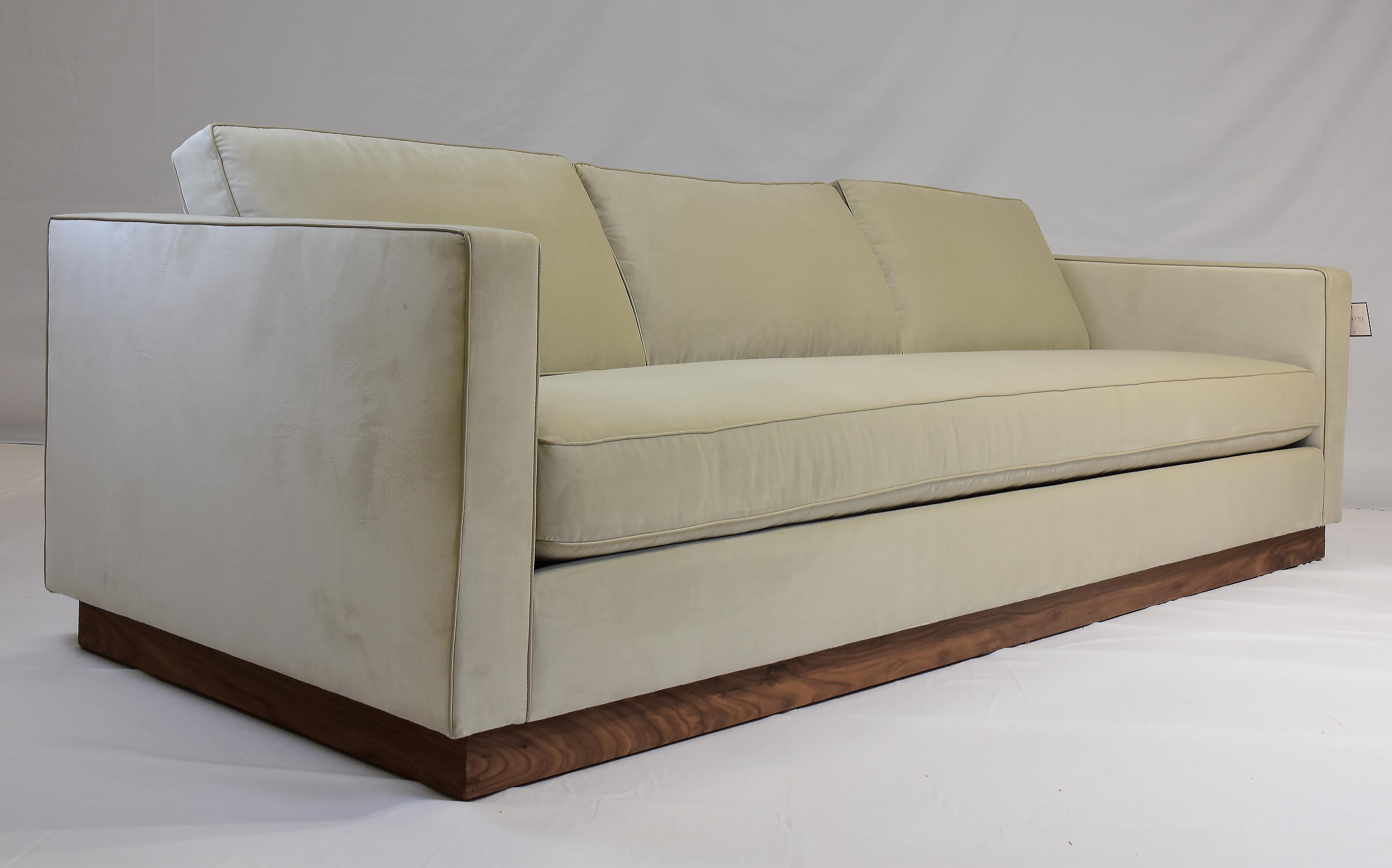 Le Jeune Upholstery Shaker 3 Seat Sofa Showroom Model

Offered for sale is a SHAKER S9.923 generous 3-seat sofa showroom model. The Shaker sofa is a modern boxed arm sofa with medium-scaled proportions for relaxed seating. It has a solid Walnut wood
