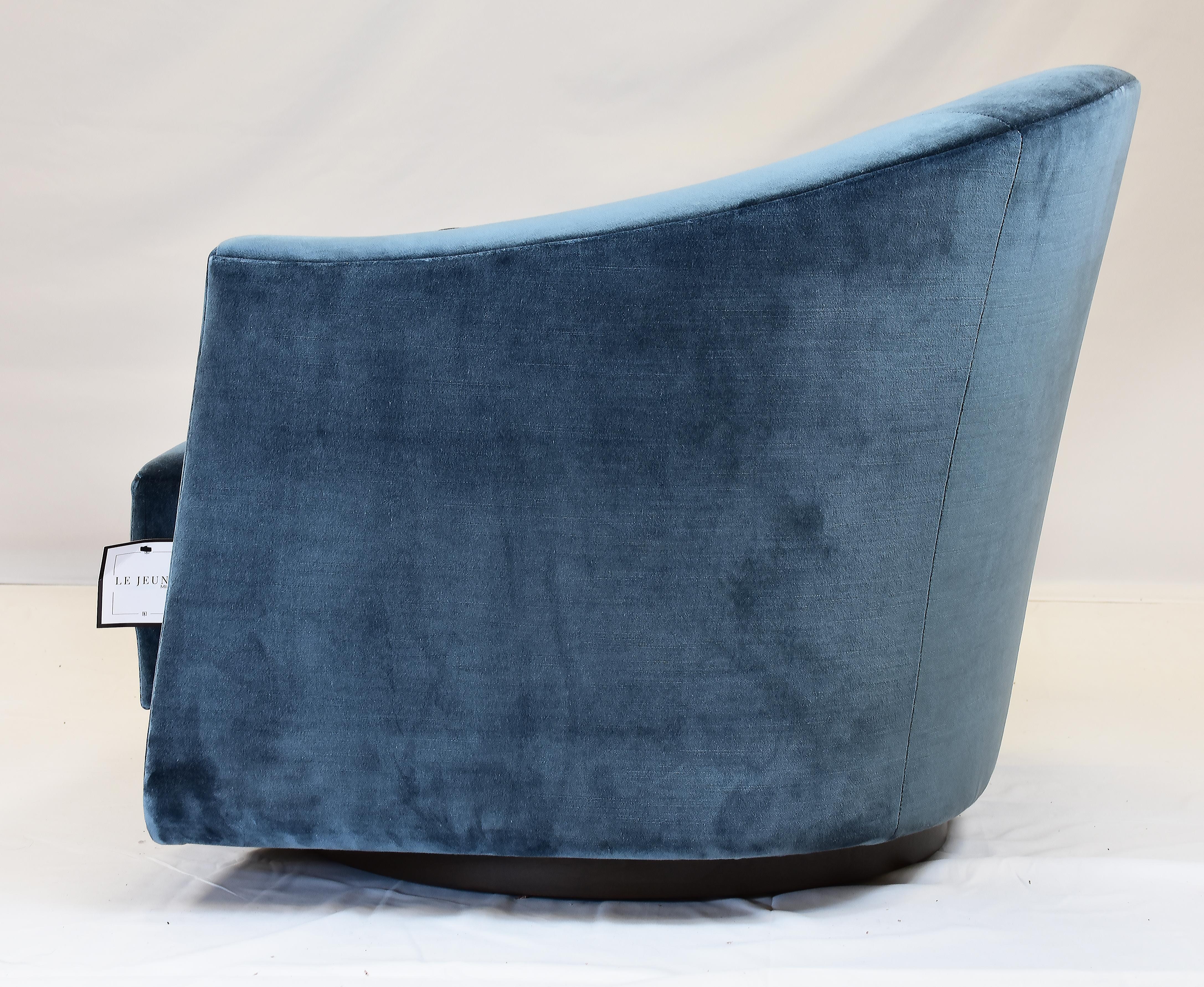 Le Jeune Upholstery Taverna Swivel Barrel Chair Showroom Model For Sale 2