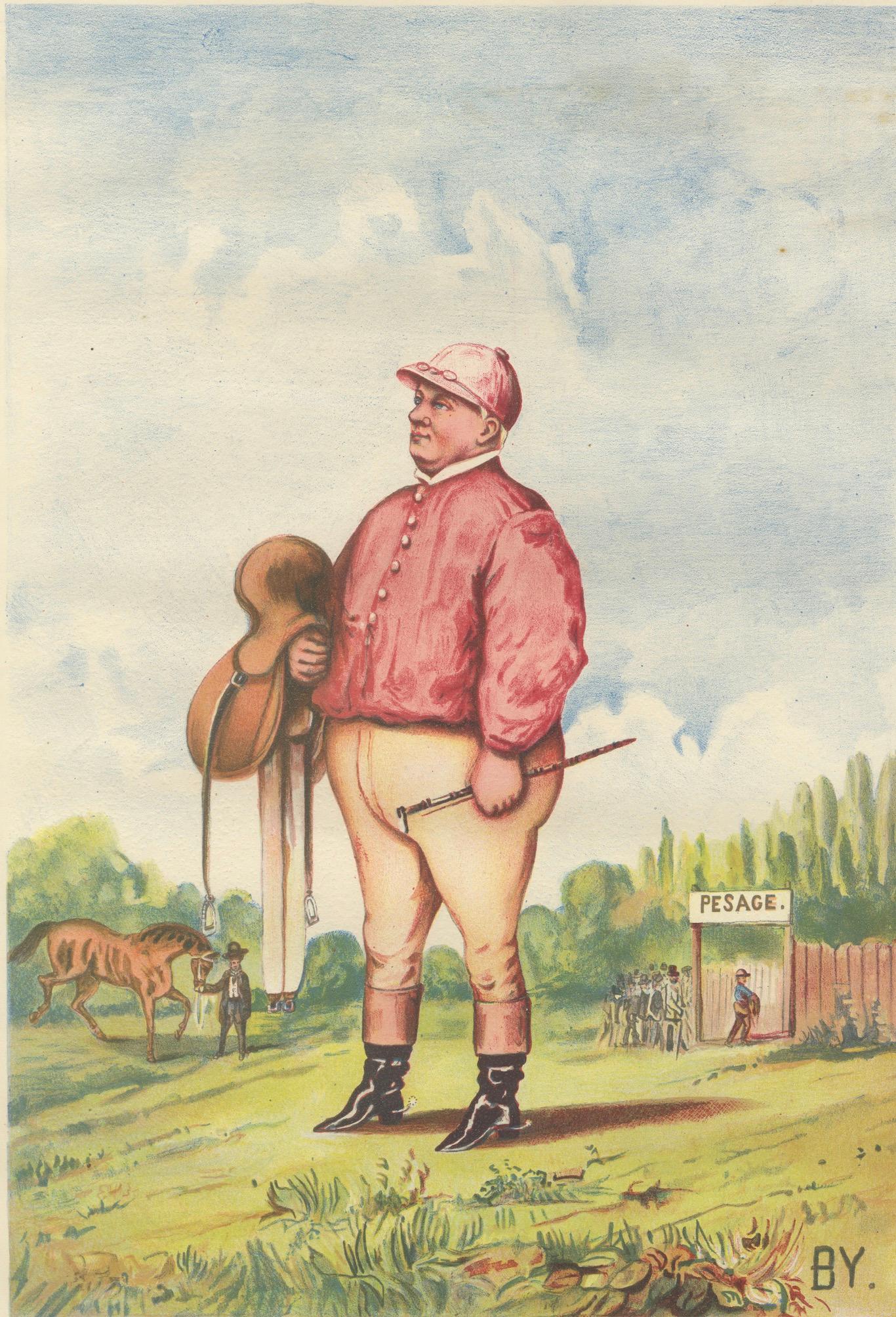 Le Jockey Mills, French Racing Caricature Chromolithograph, Album Comique 1884