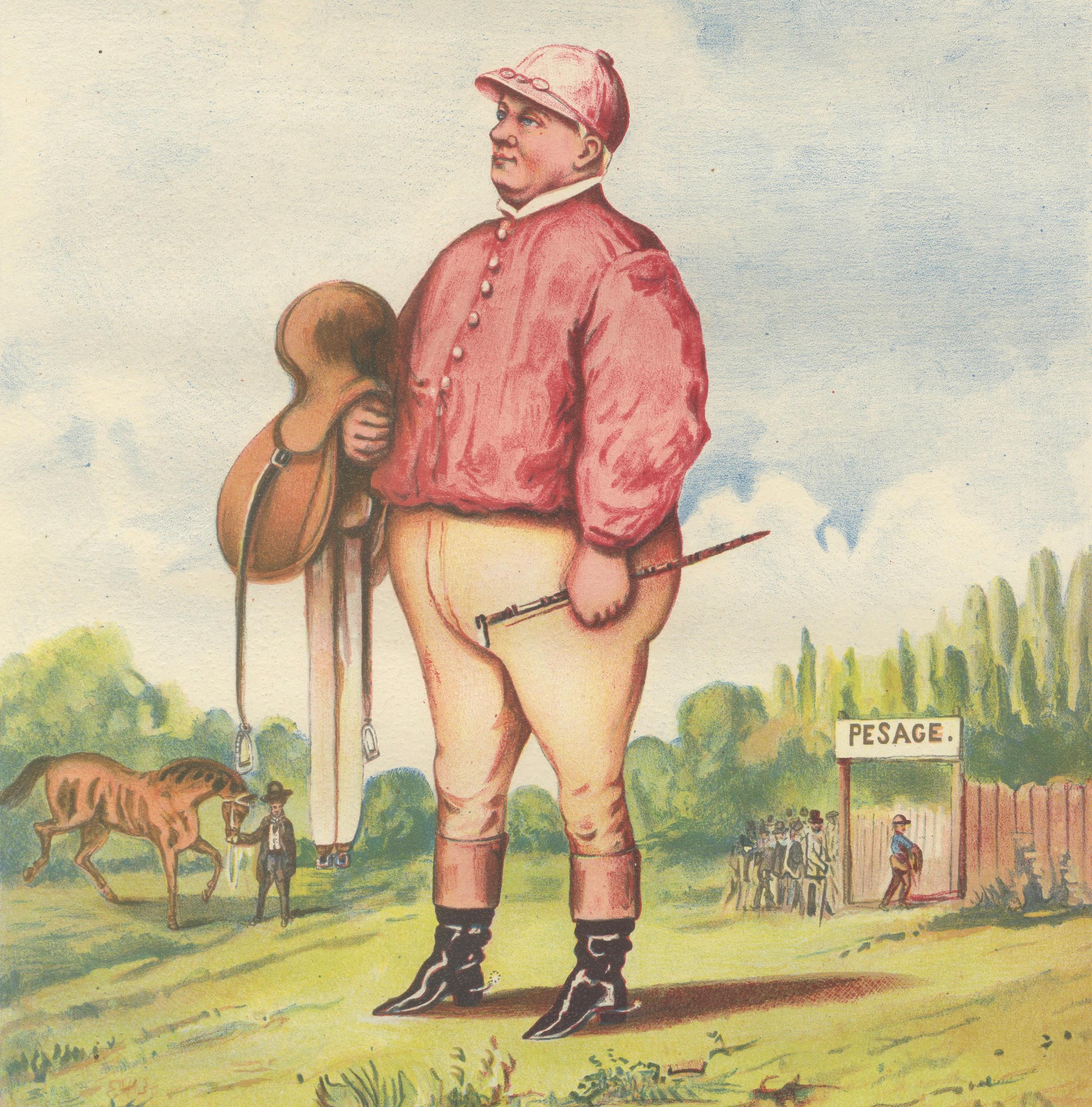 Le Jockey Mills, French Racing Caricature Chromolithograph, Album Comique 1884