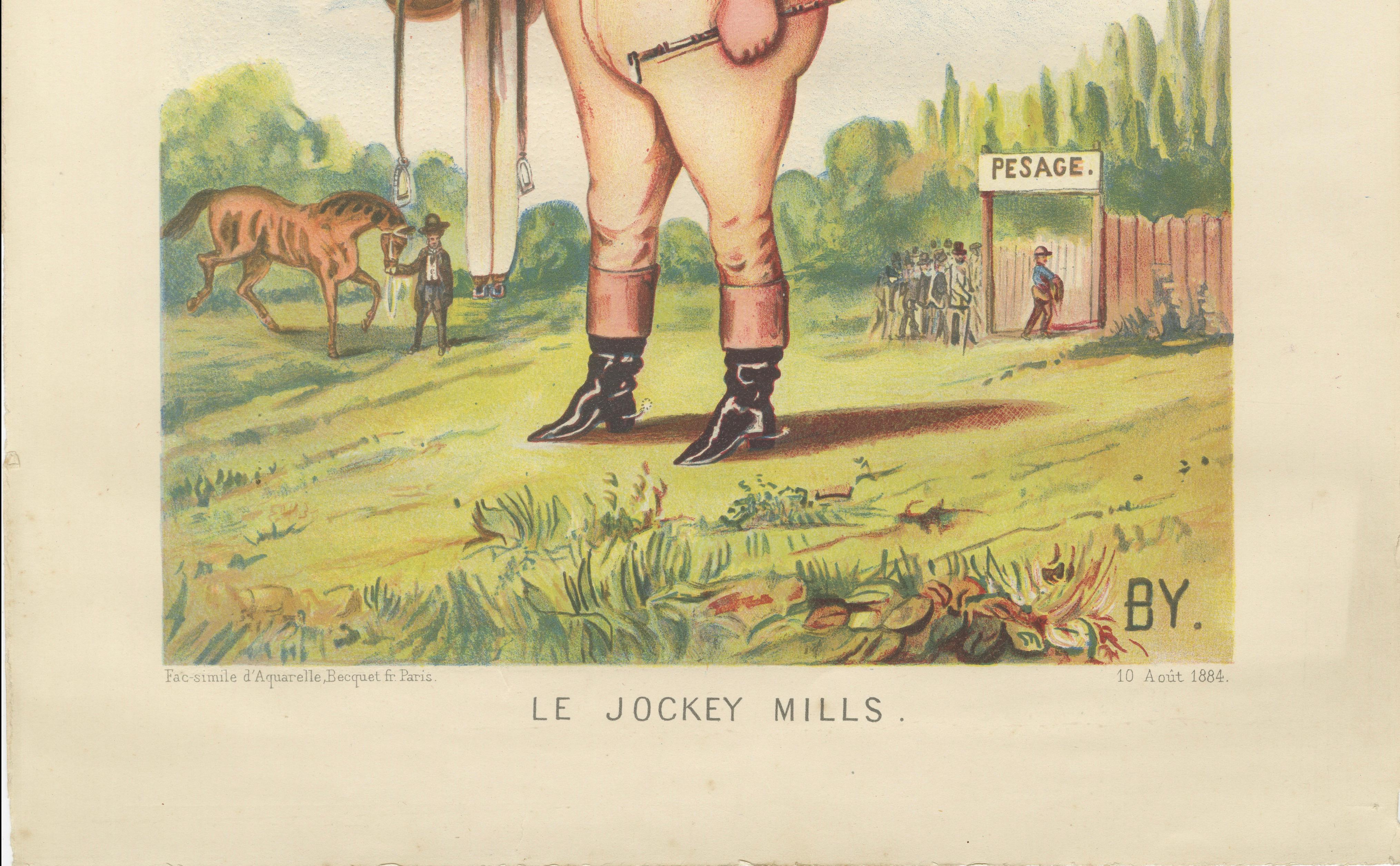 Le Jockey Mills, French Racing Caricature Chromolithograph, Album Comique 1884
