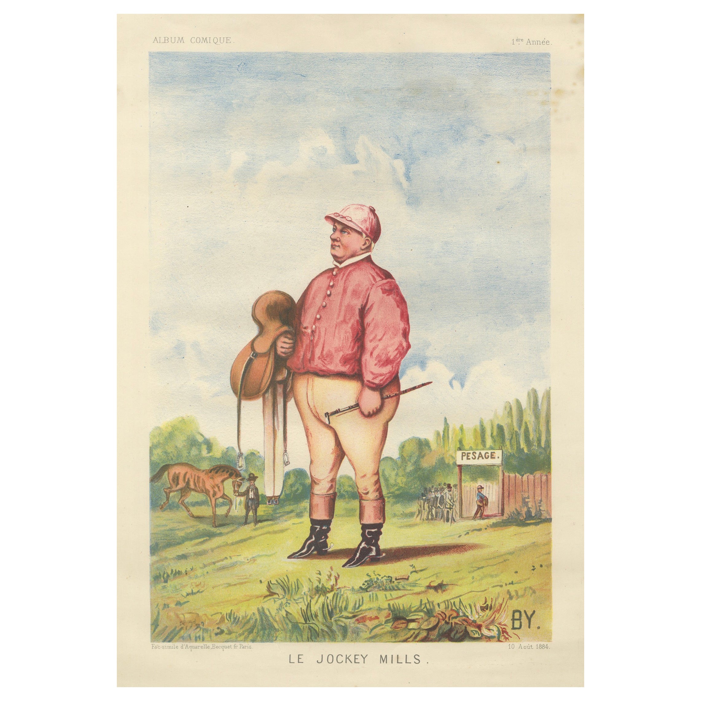 Le Jockey Mills, French Racing Caricature Chromolithograph, Album Comique 1884