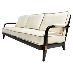 Le June Upholstery 3 Seat Club Havana Sofa Floor Model, Walnut Finished Mahogany (acajou fini noyer)