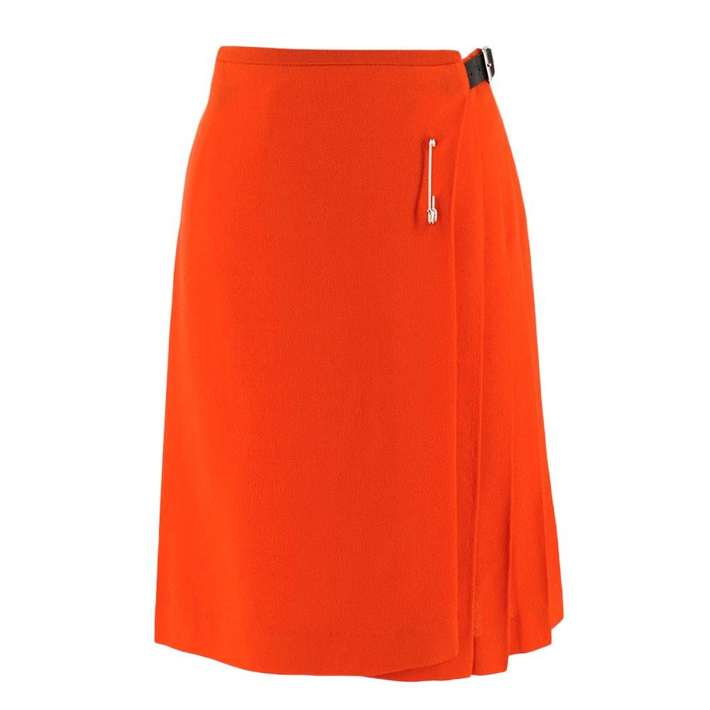 Le Kilt Orange Pleated Wool Skirt - Size US 2 For Sale