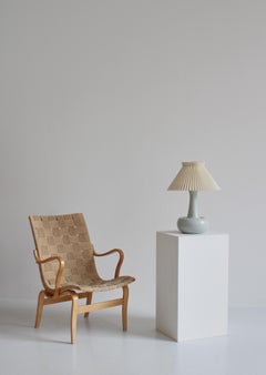 Le Klint Blue Table Lamp Stoneware Ole Bøgild Hand Folded Shade, Denmark, 1970s