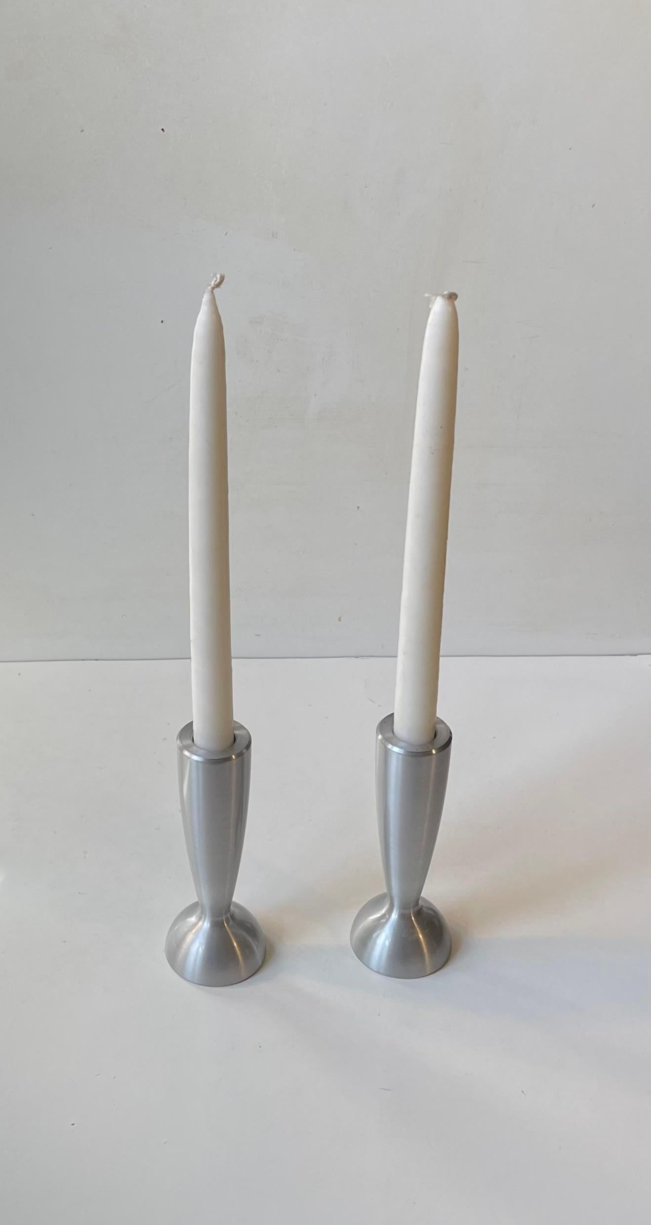 Danish Le Klint Denmark - Minimalist Candlesticks in Brushed Aluminum For Sale