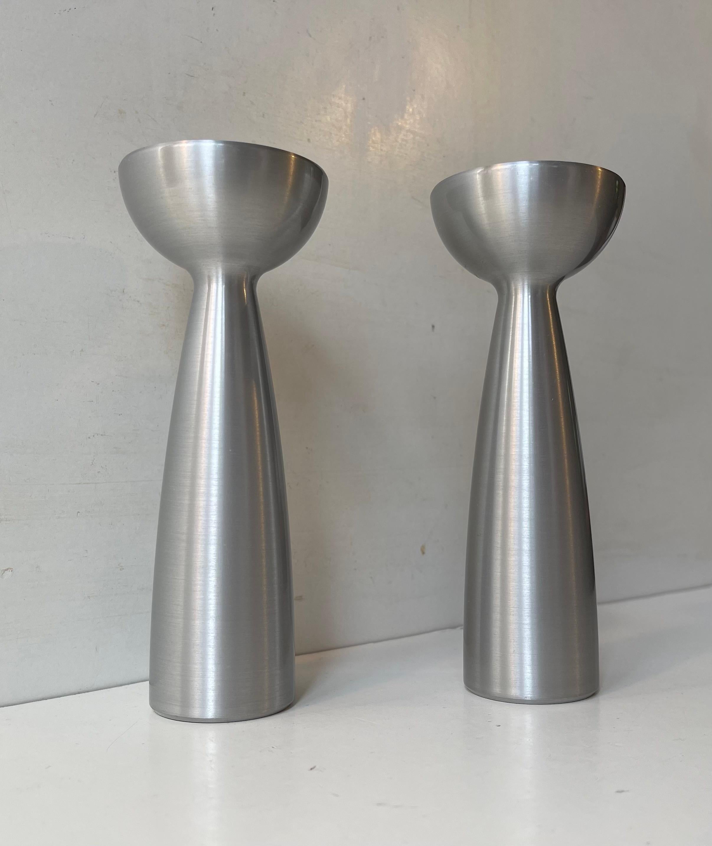 Le Klint Denmark - Minimalist Candlesticks in Brushed Aluminum In Good Condition For Sale In Esbjerg, DK