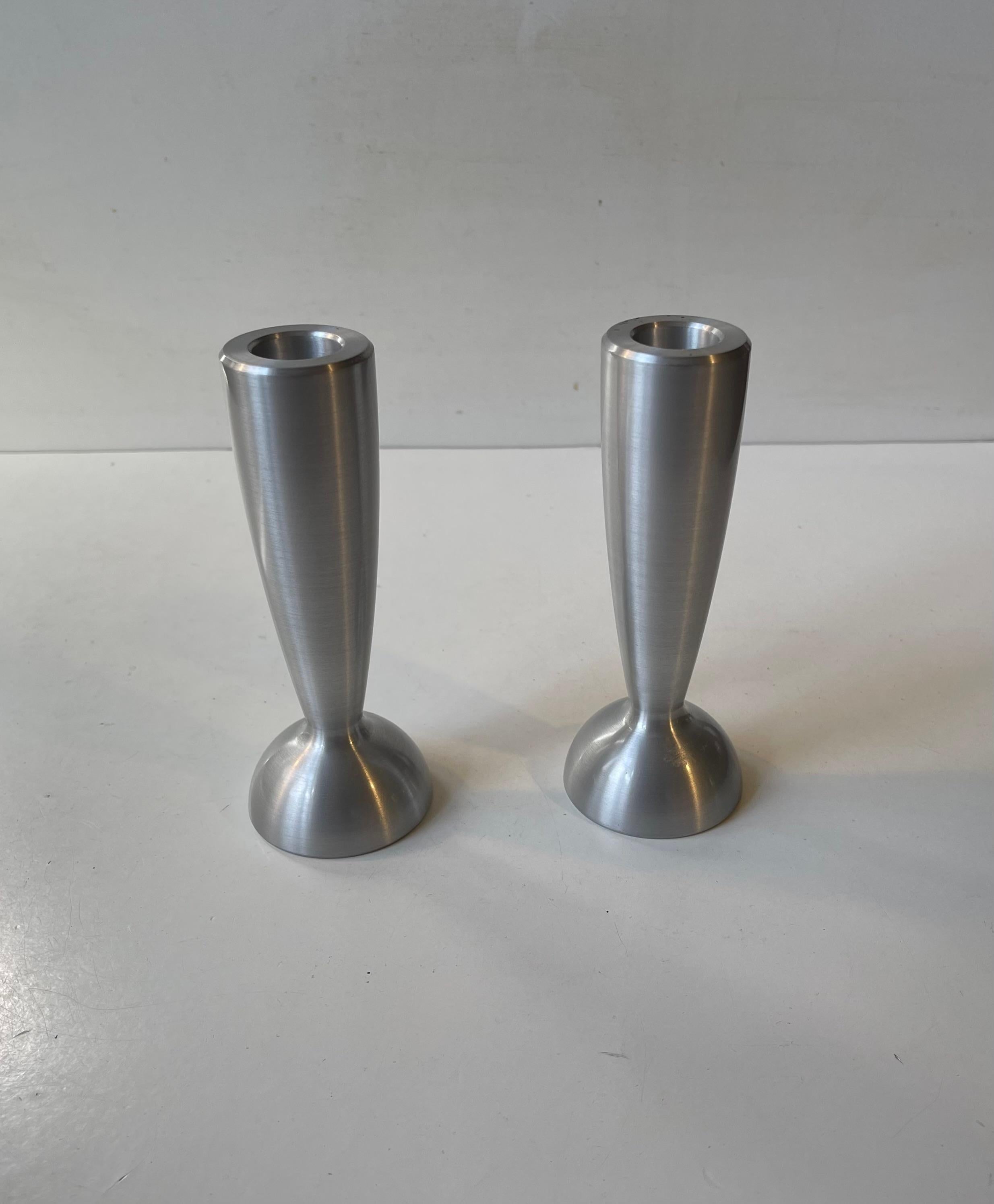 20th Century Le Klint Denmark - Minimalist Candlesticks in Brushed Aluminum For Sale