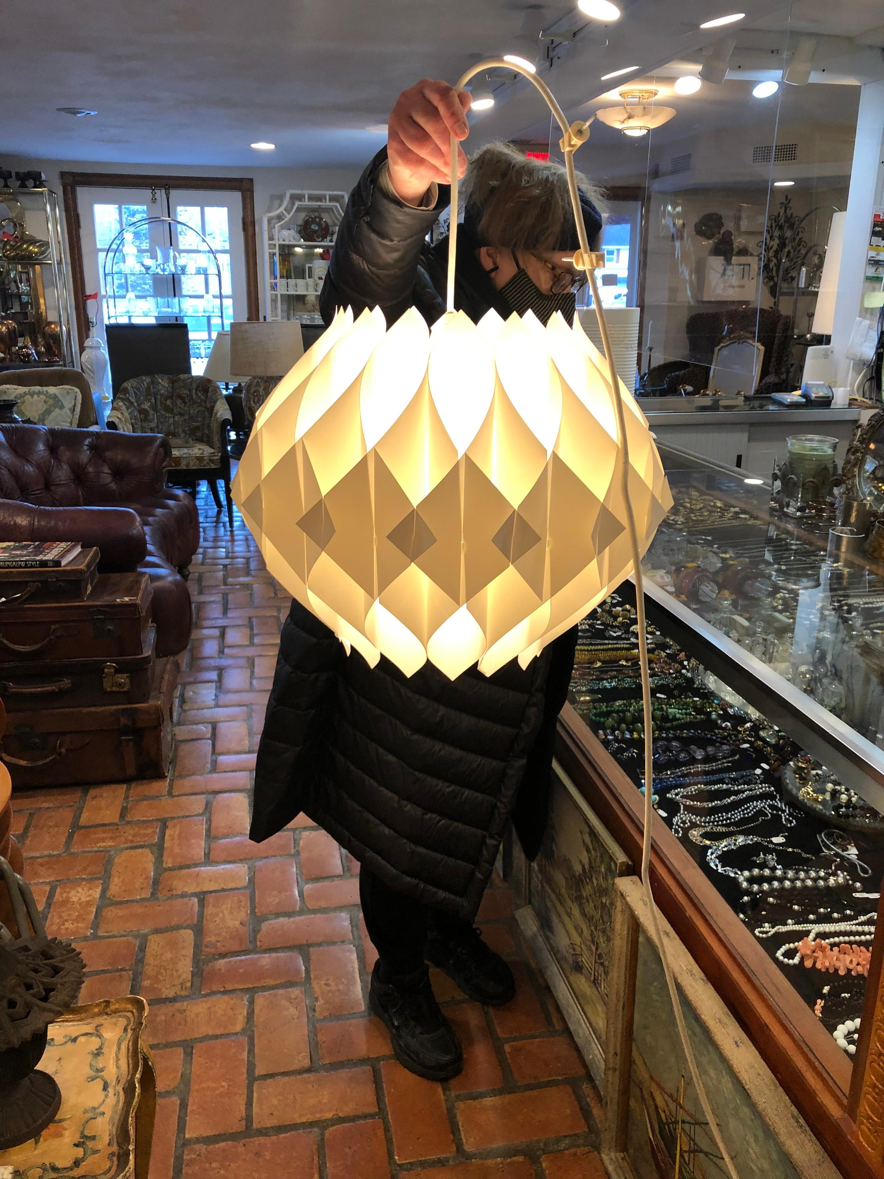 Le Klint Honeycomb Chandelier. Original vintage condition. in white. Geometric designs with amazing light refractions. Perfect for that mid century home. This item can parcel ship very economically.