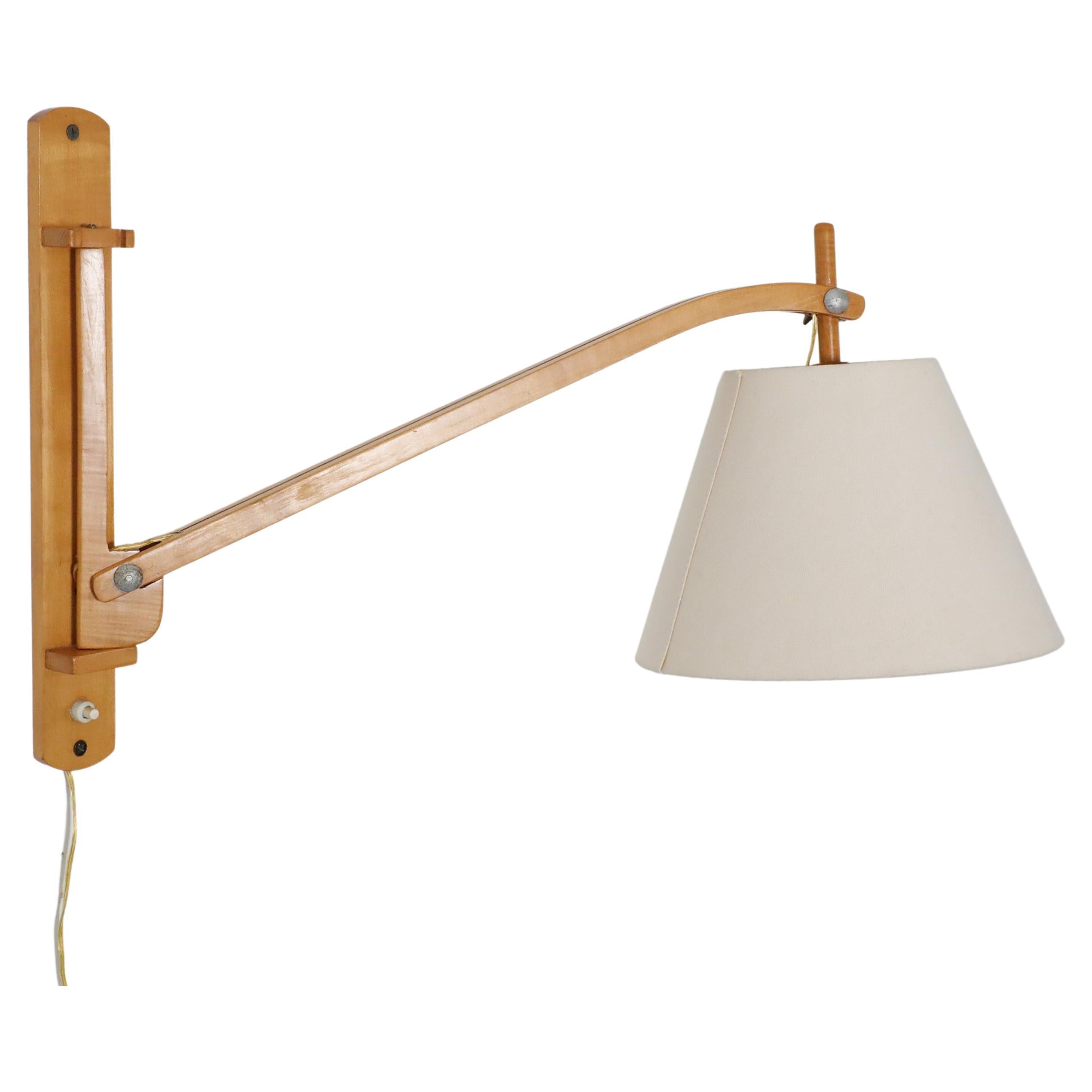 Le Klint style Mid-Century Wall Mount Lamp in Blonde Wood For Sale
