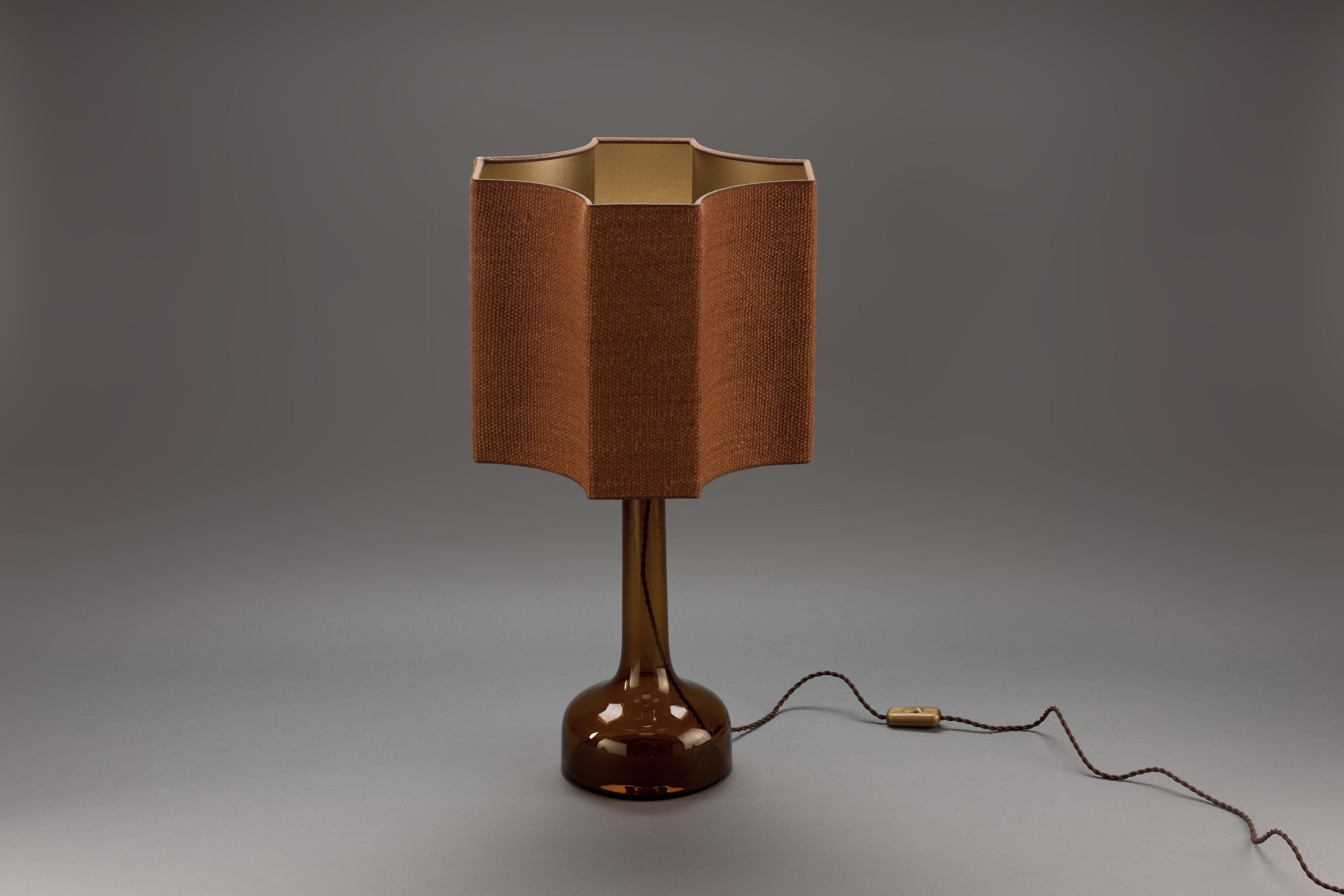 Scandinavian Modern Le Klint Tobacco Brown Mouth-Blown Glass Table Lamp by Holmegaard